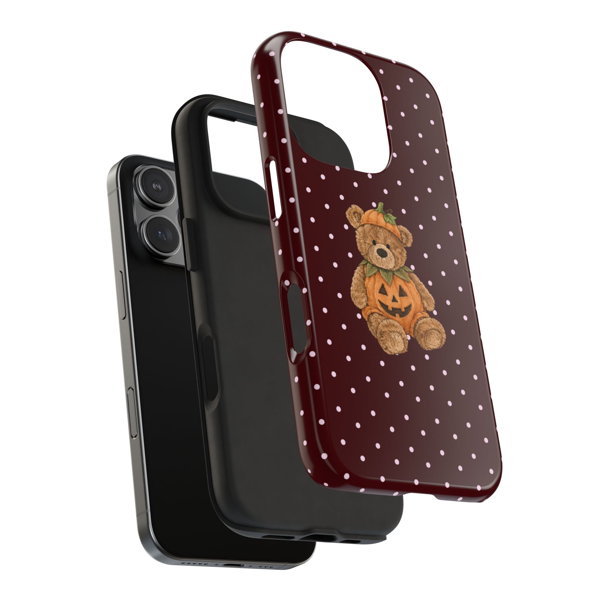 BURGUNDY POLKA DOTS HALLOWEEN TEDDY BEAR PHONE CASE