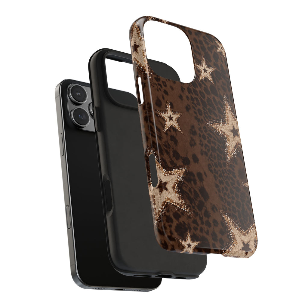BROWN LEOPARD GOLD STARS PHONE CASE