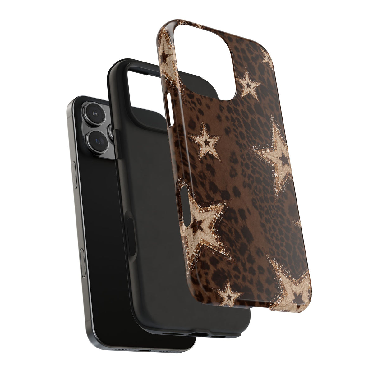 BROWN LEOPARD GOLD STARS PHONE CASE