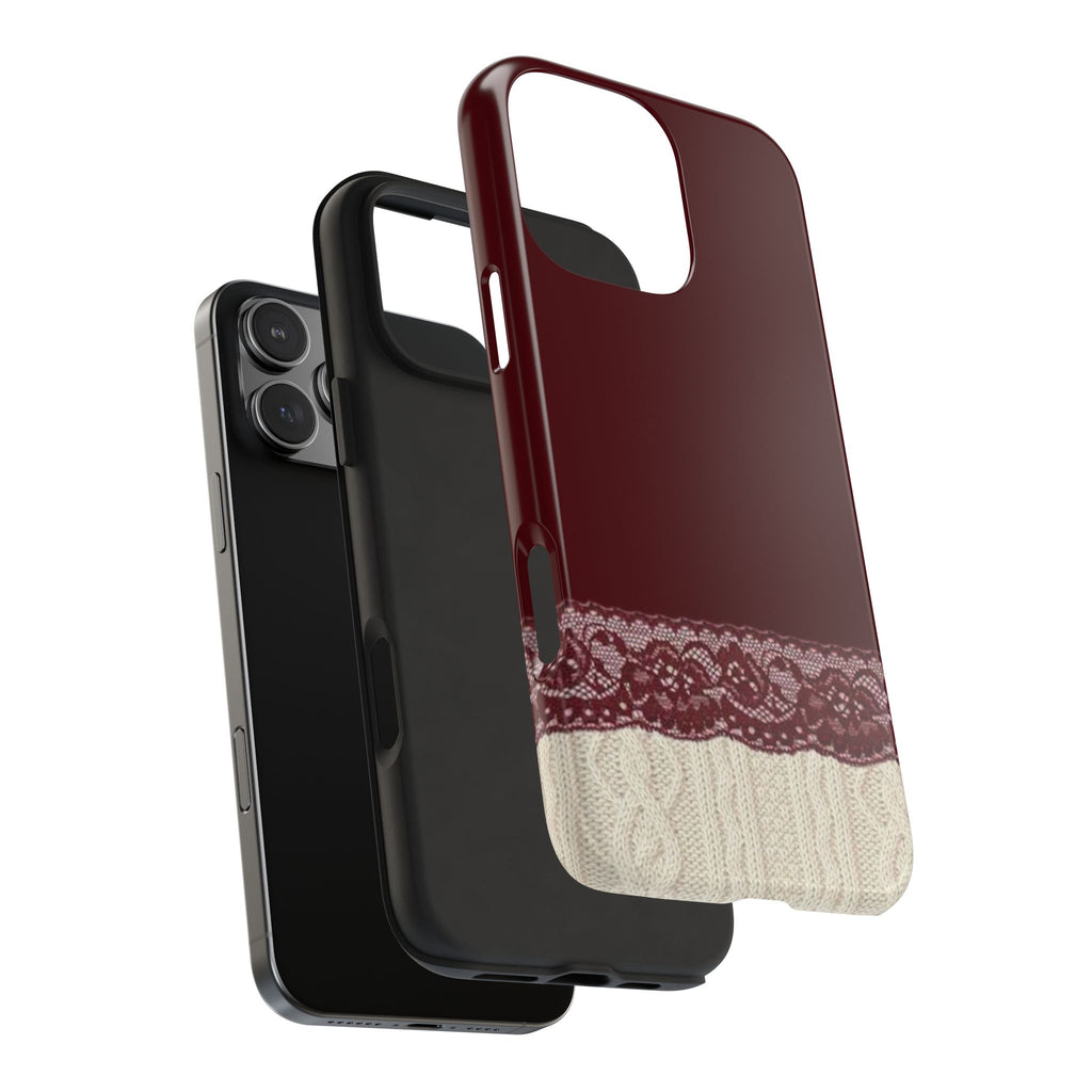 BURGUNDY LACE KNIT PHONE CASE