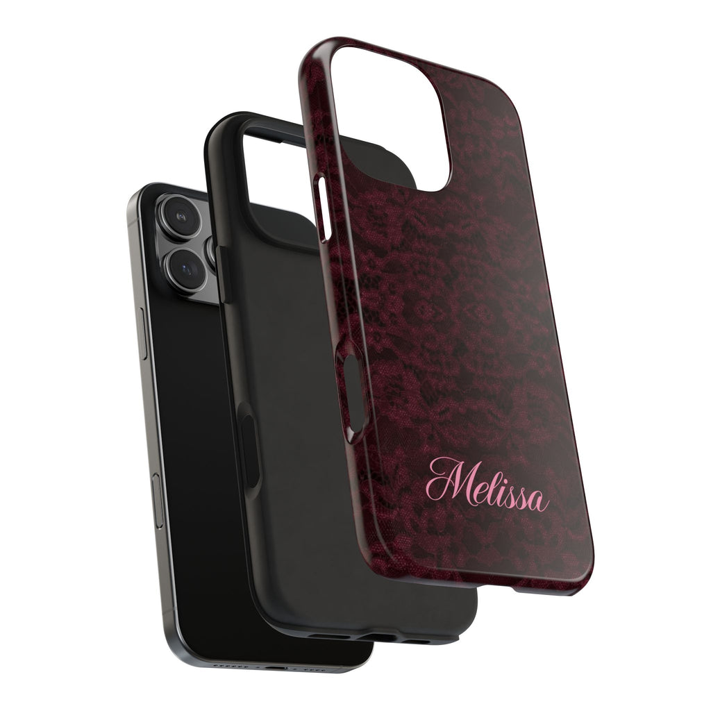 PERSONALIZED BURGUNDY LACE PINK CUSTOM NAME PHONE CASE