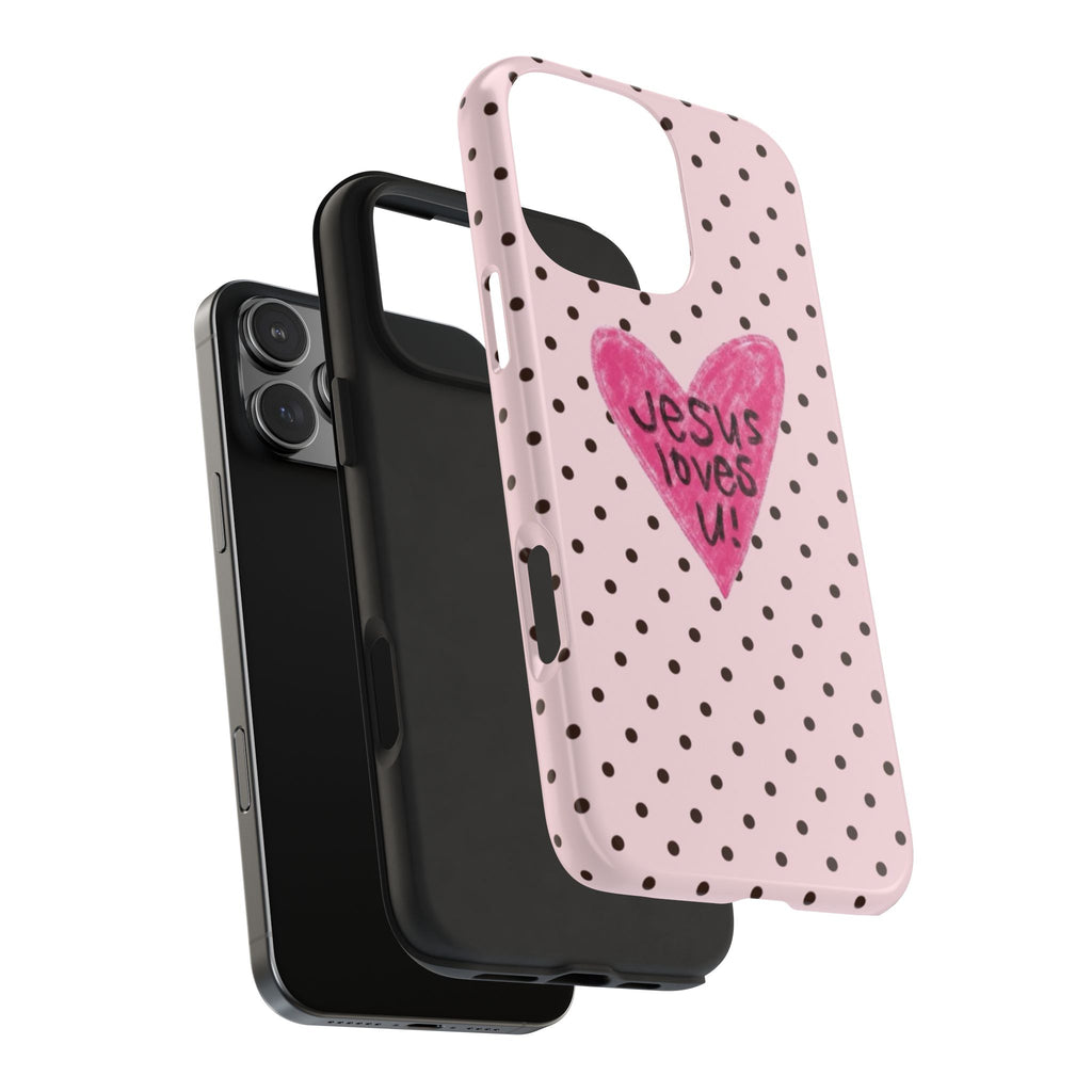 PINK POLKA DOTS JESUS LOVES U PHONE CASE