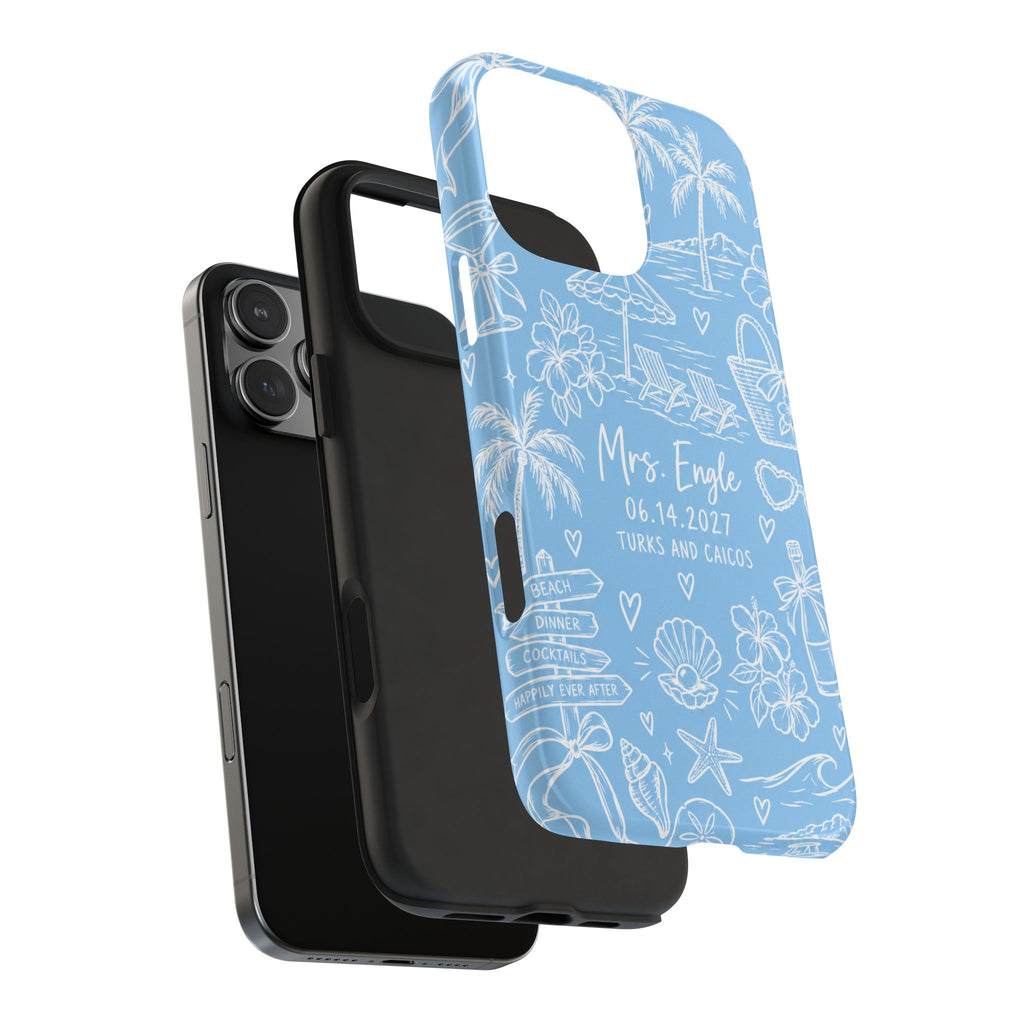 PERSONALIZED BLUE BEACH BRIDAL CUSTOM NAME ISLAND WEDDING PHONE CASE