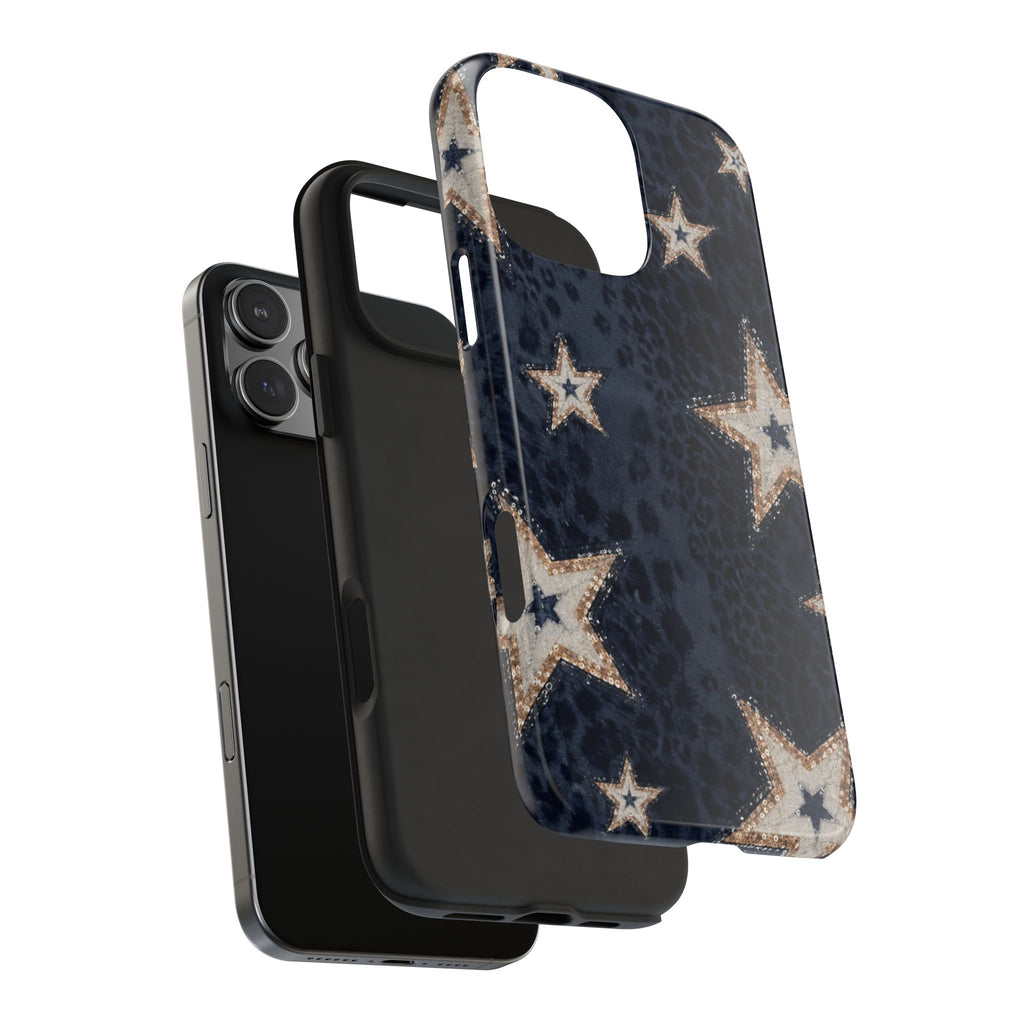 NAVY BLUE LEOPARD GOLD STARS PHONE CASE