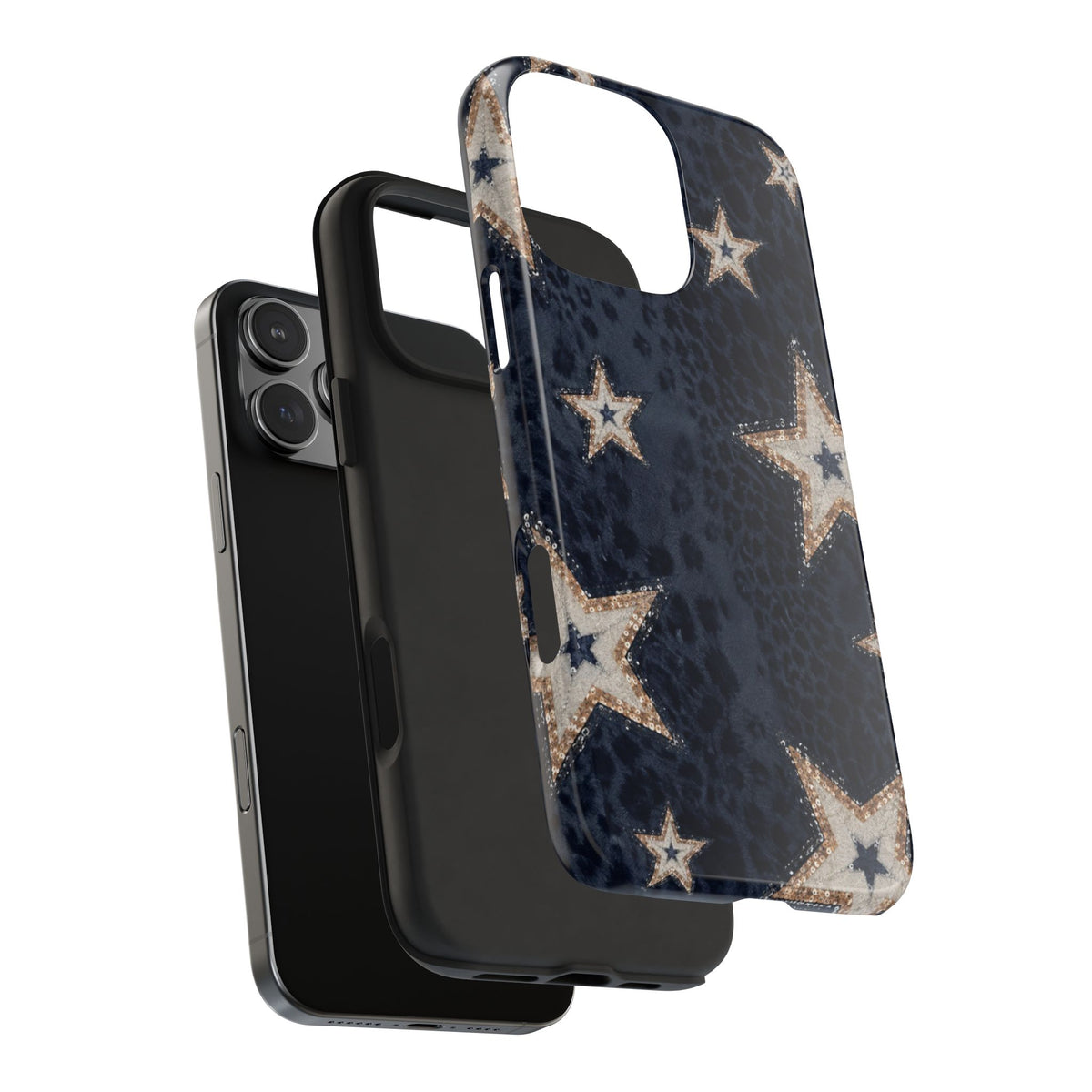 NAVY BLUE LEOPARD GOLD STARS PHONE CASE
