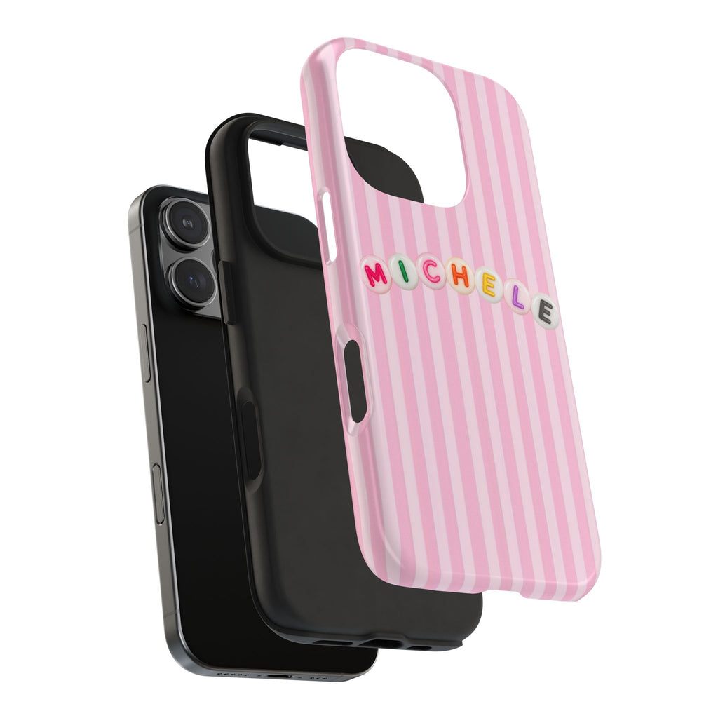 PERSONALIZED PINK STRIPES LETTER BEADS CUSTOM NAME PHONE CASE