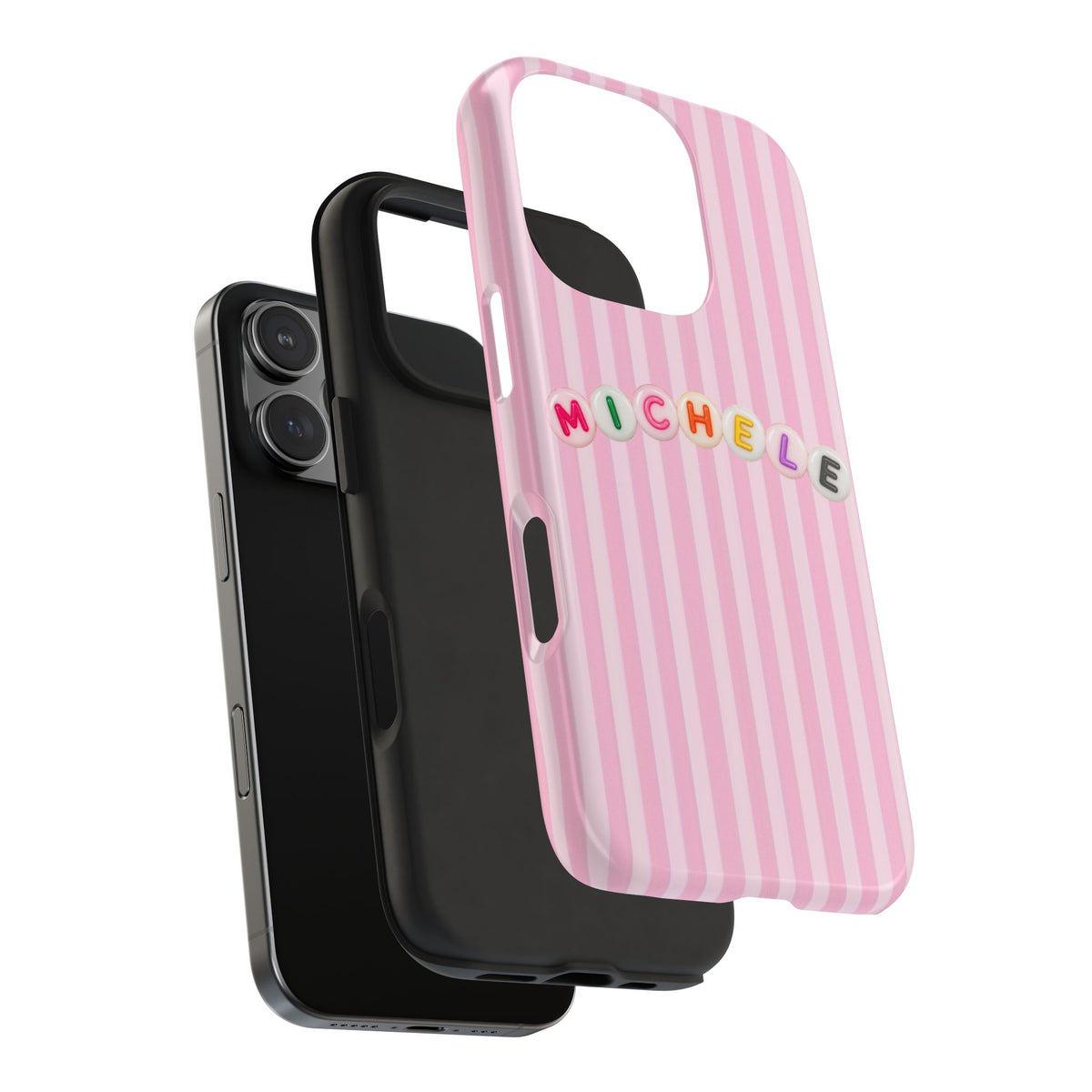 PERSONALIZED PINK STRIPES LETTER BEADS CUSTOM NAME PHONE CASE