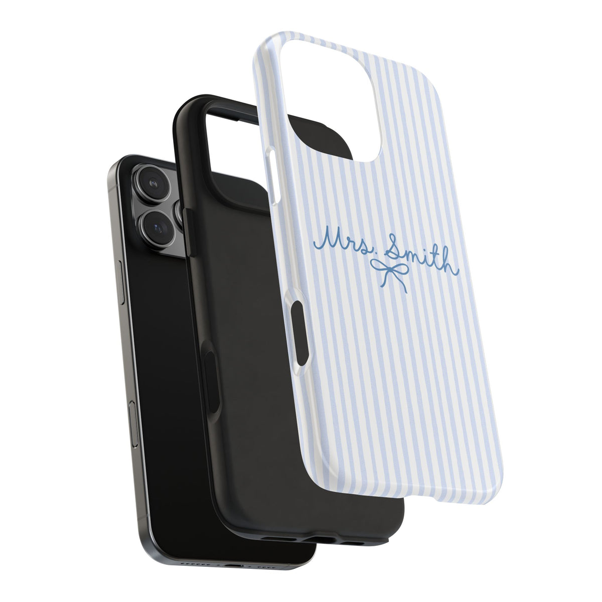 PERSONALIZED BLUE STRIPES MRS BRIDAL BOW CUSTOM NAME WEDDING PHONE CASE