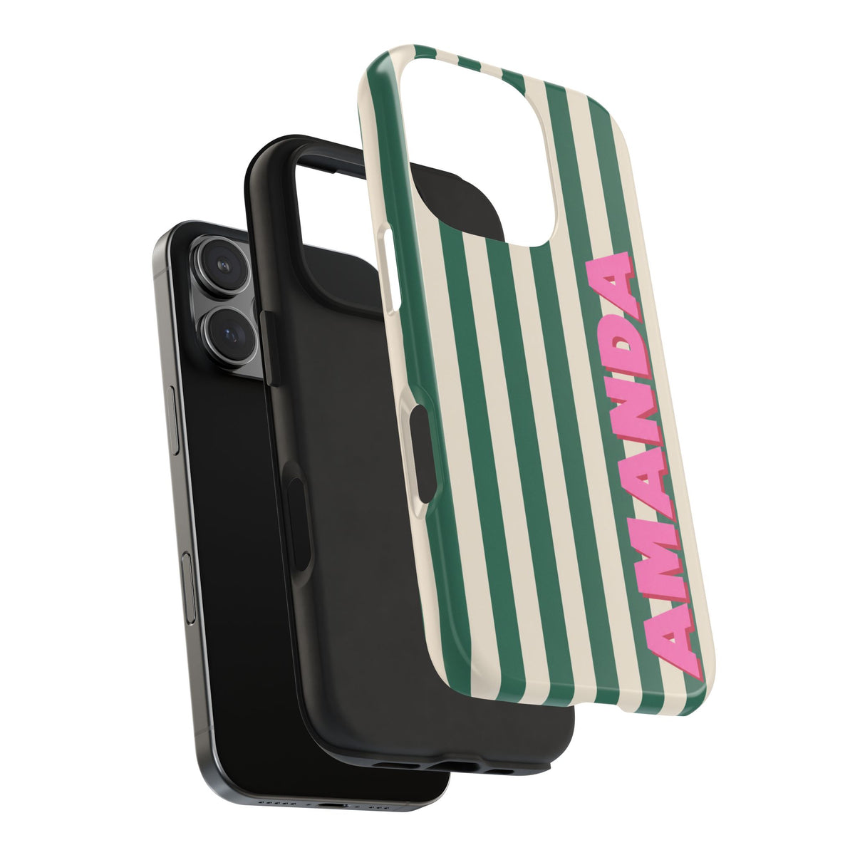 PERSONALIZED RETRO CABANA STRIPES GREEN CUSTOM NAME PHONE CASE
