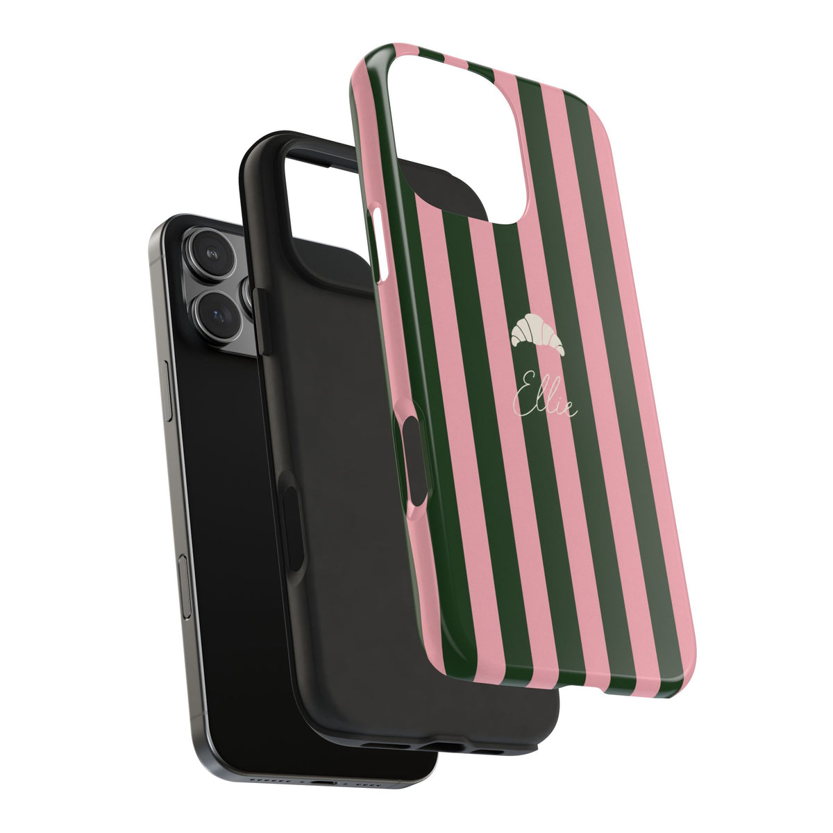 PERSONALIZED PINK & GREEN STRIPES CROISSANT CUSTOM NAME PHONE CASE