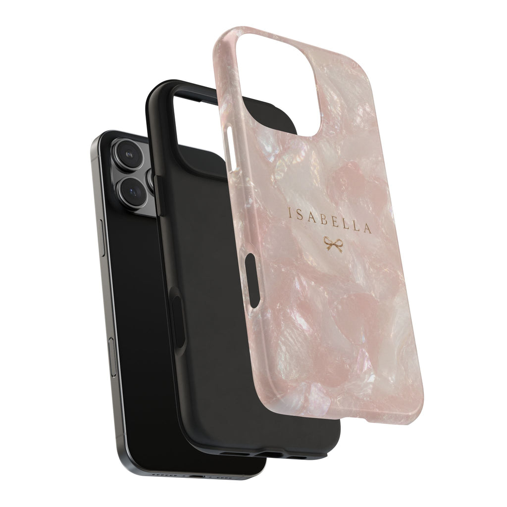 PERSONALIZED BABY PINK MARBLE BOW MONOGRAM INITIALS CUSTOM PHONE CASE