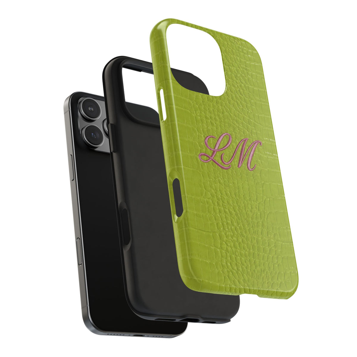 PERSONALIZED LIME GREEN CROC MONOGRAM INITIALS CUSTOM NAME PHONE CASE