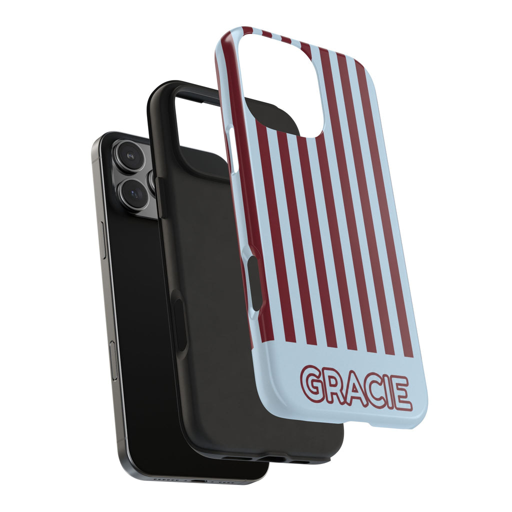 PERSONALIZED BURGUNDY BLUE STRIPES CUSTOM NAME PHONE CASE