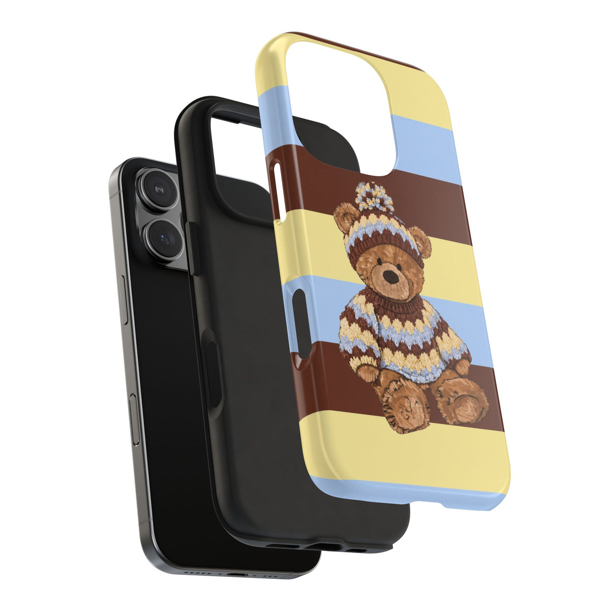 WINTER TEDDY BEAR STRIPES PHONE CASE