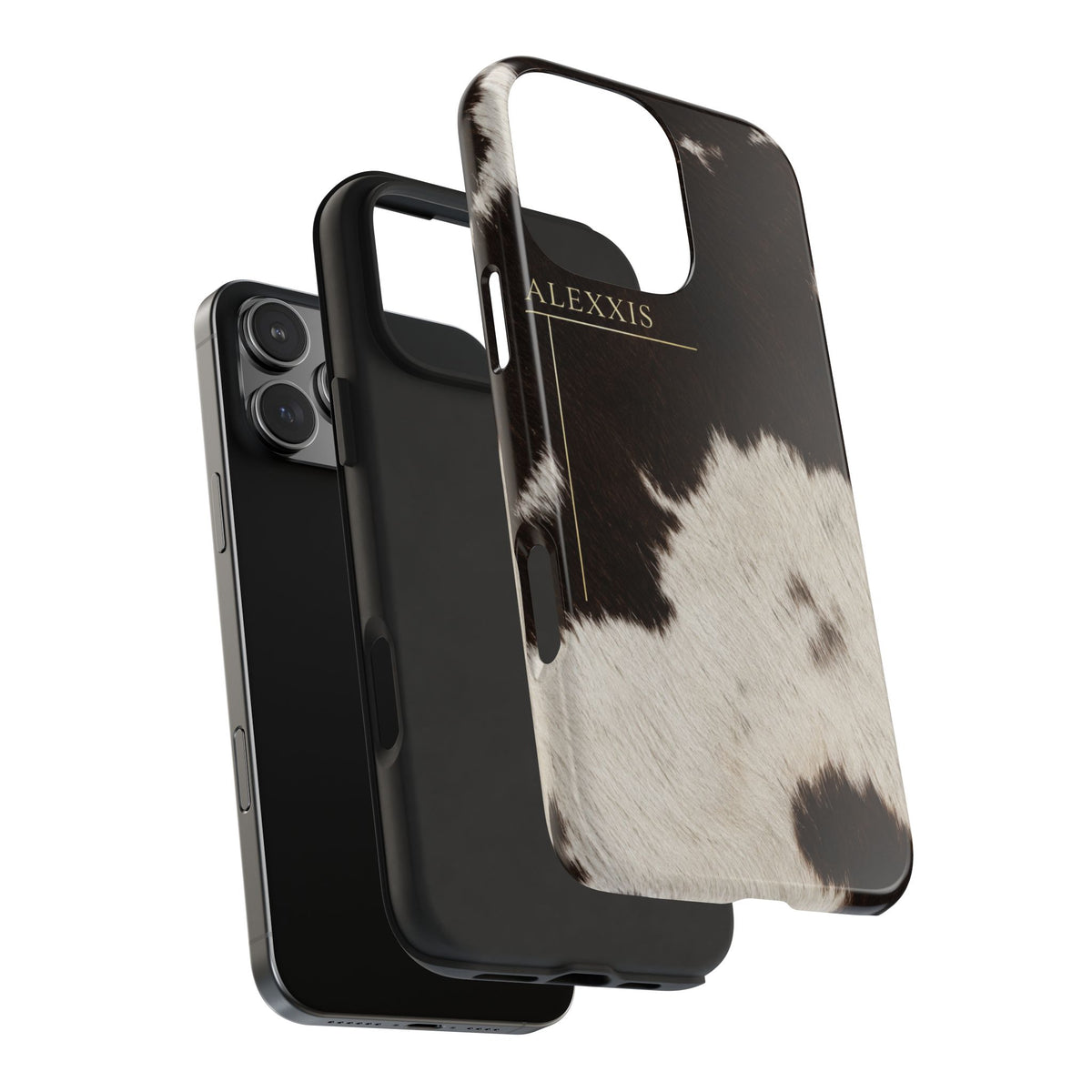 PERSONALIZED LARGE BROWN COWHIDE CUSTOM GOLD NAME PHONE CASE