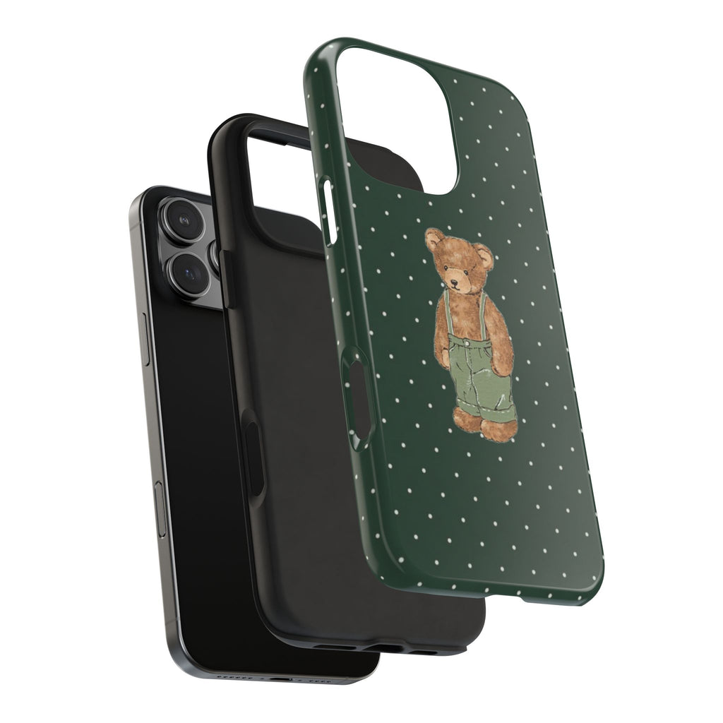 DARK GREEN POLKA DOTS TEDDY BEAR PHONE CASE