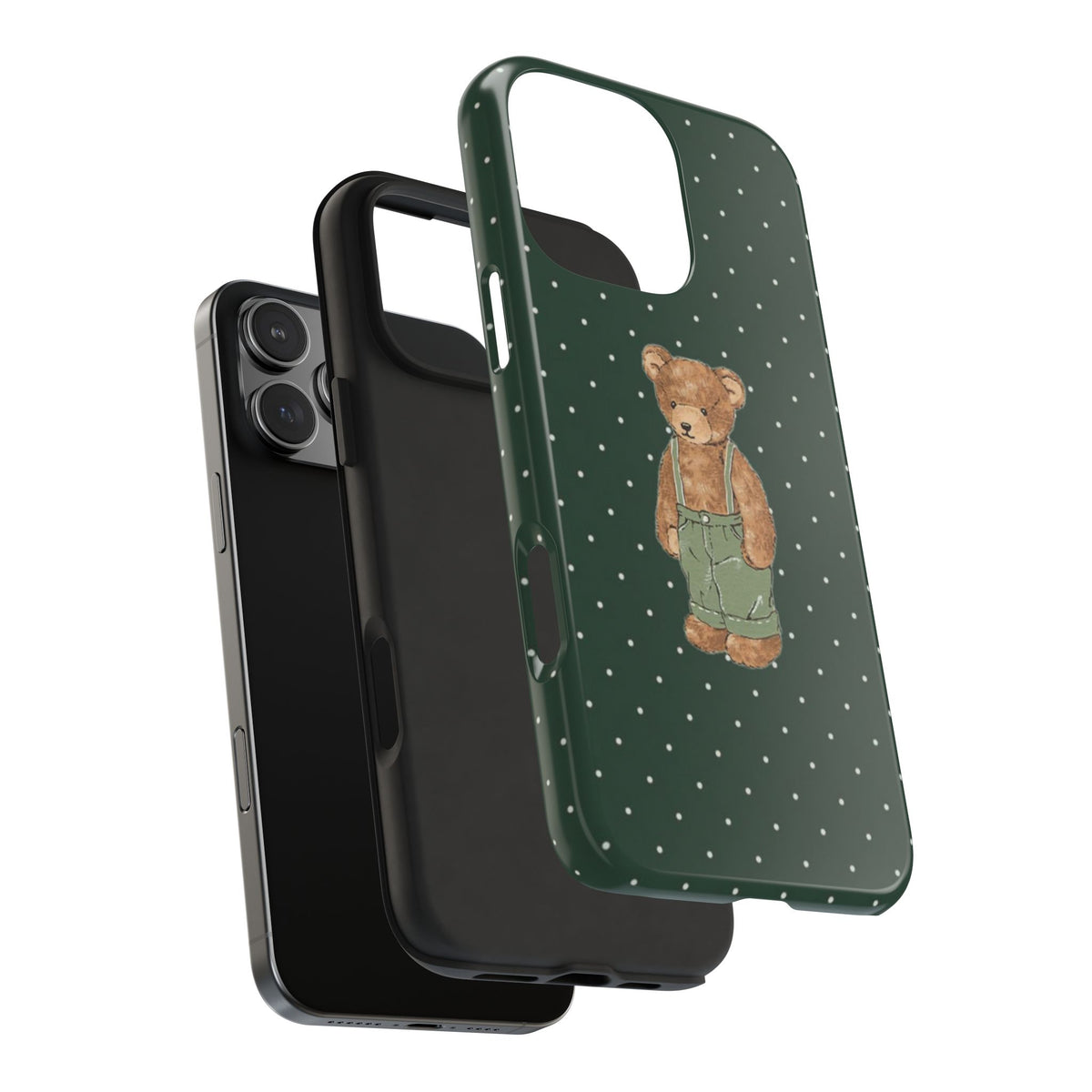 DARK GREEN POLKA DOTS TEDDY BEAR PHONE CASE