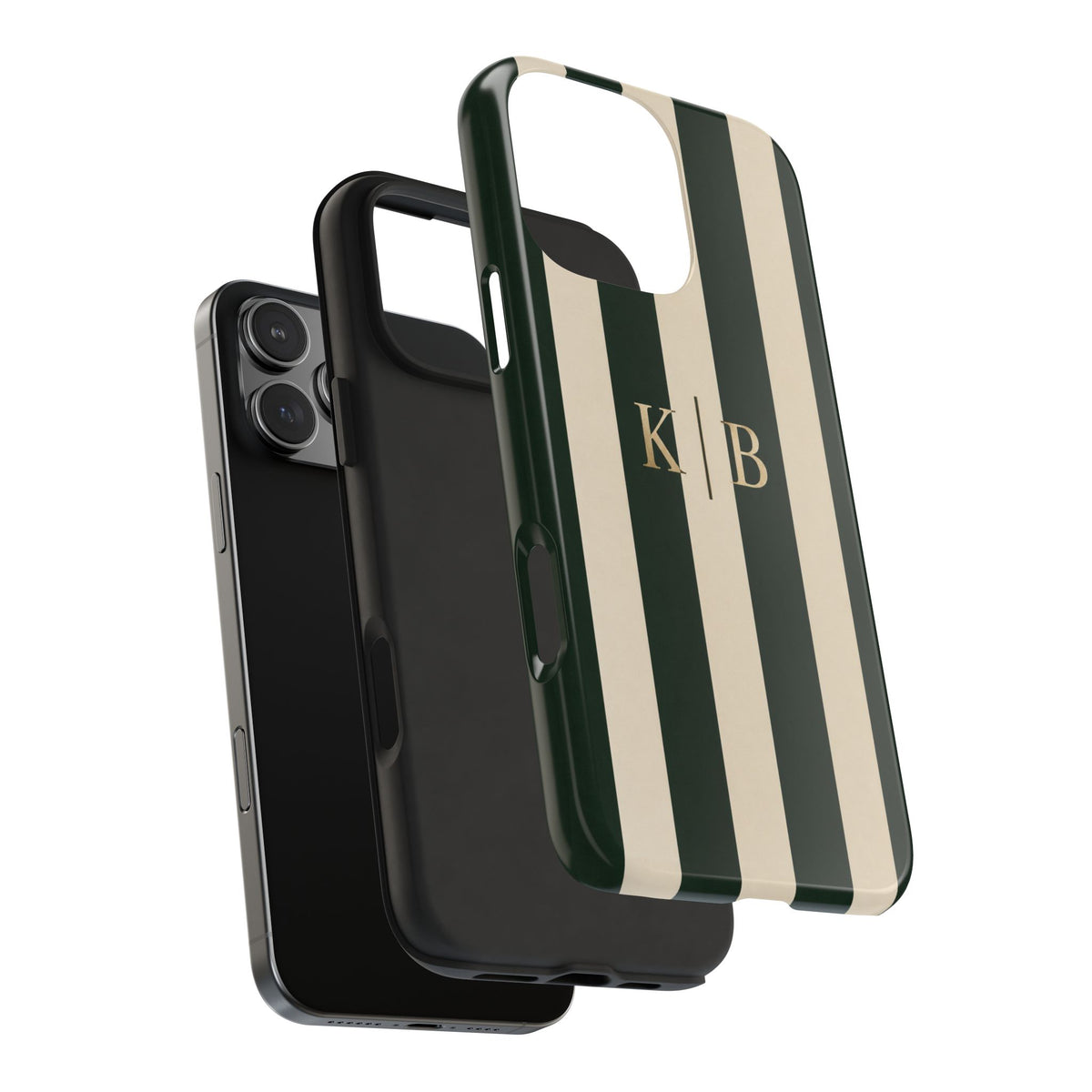 PERSONALIZED BEIGE & GREEN STRIPES CUSTOM MONOGRAM INITIALS NAME PHONE CASE
