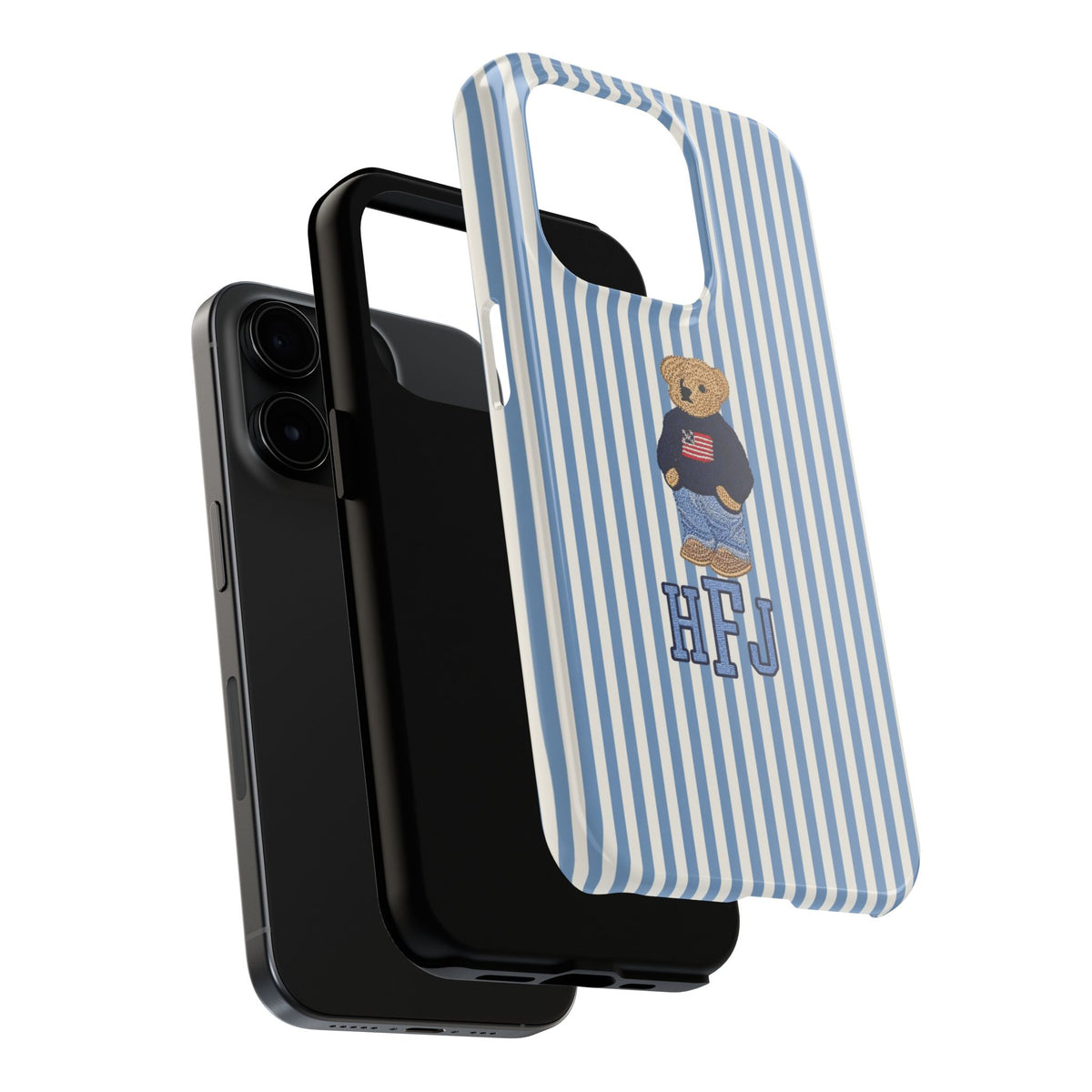 PERSONALIZED BLUE STRIPES CLASSIC TEDDY BEAR CUSTOM MONOGRAM INITIALS PHONE CASE