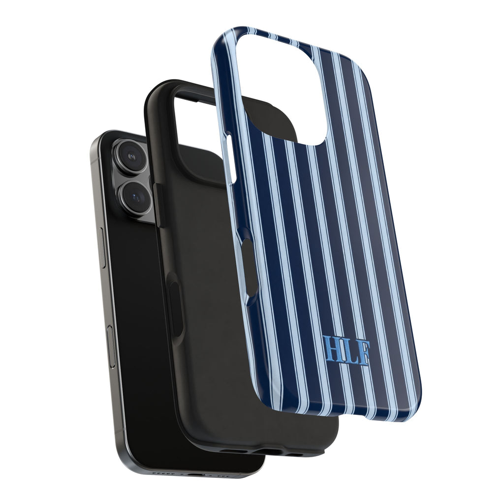 PERSONALIZED NAVY BLUE CLASSIC STRIPES INITIALS NAME CUSTOM PHONE CASE