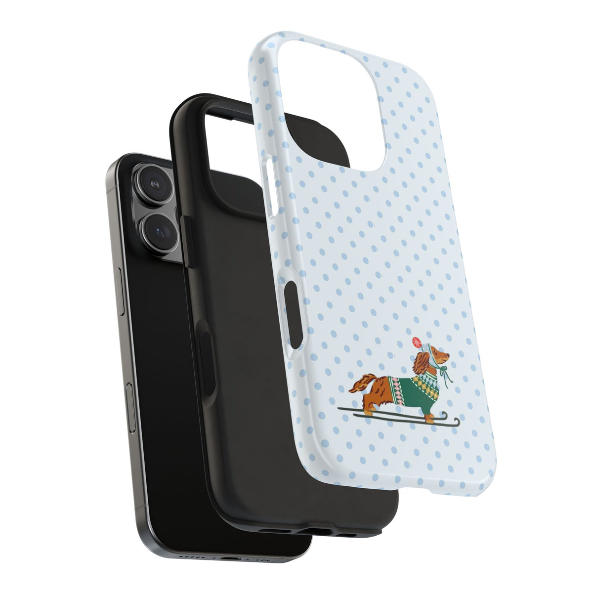 SNOW BLUE POLKA DOTS DACHSHUND CHRISTMAS SKI SLOPES PHONE CASE