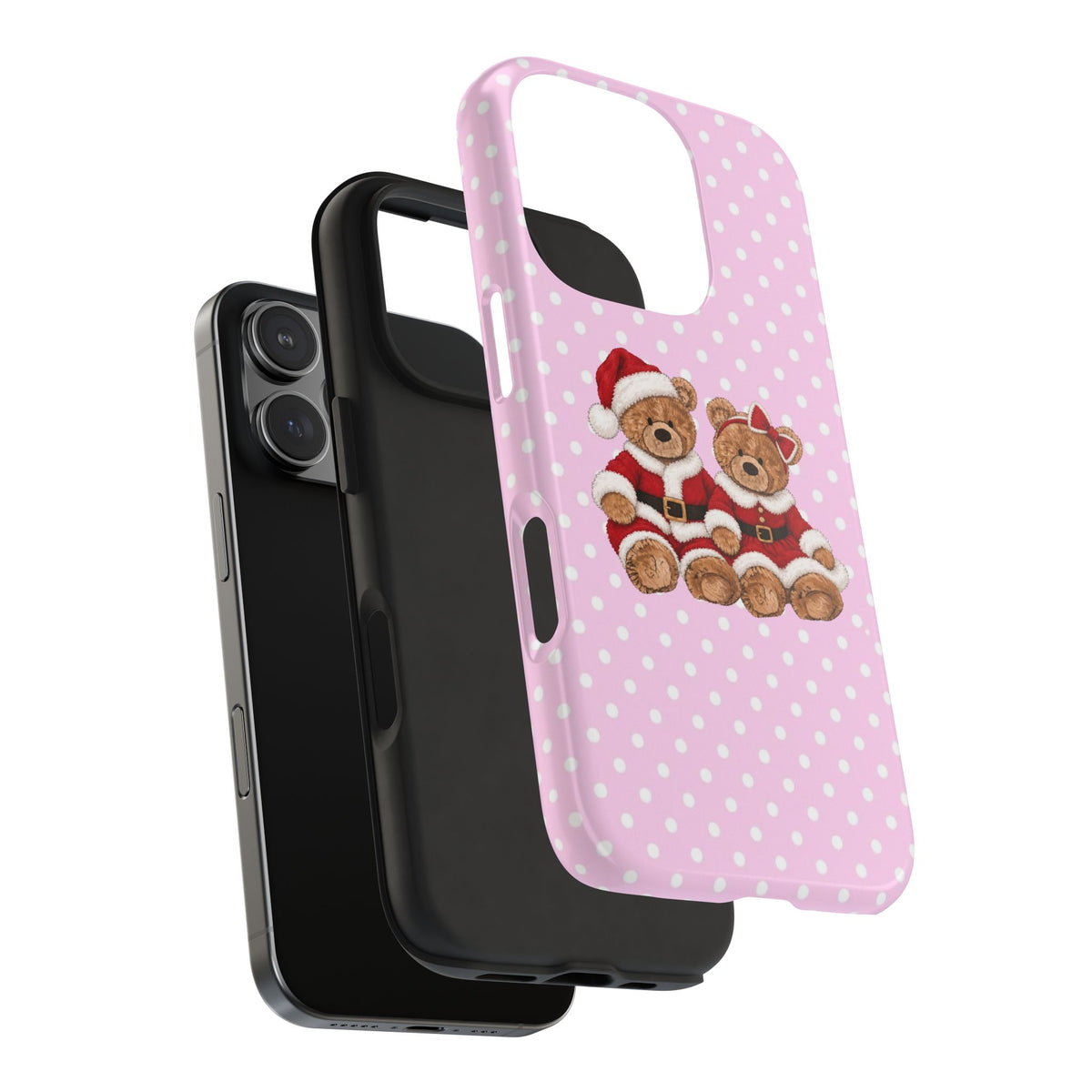 PINK POLKA DOTS MR. & MRS. SANTA TEDDY BEARS PHONE CASE