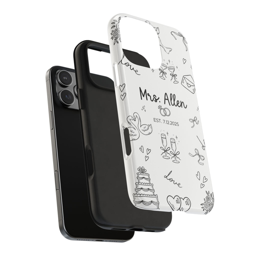 PERSONALIZED BLACK & WHITE MRS BRIDAL CUSTOM NAME WEDDING PHONE CASE