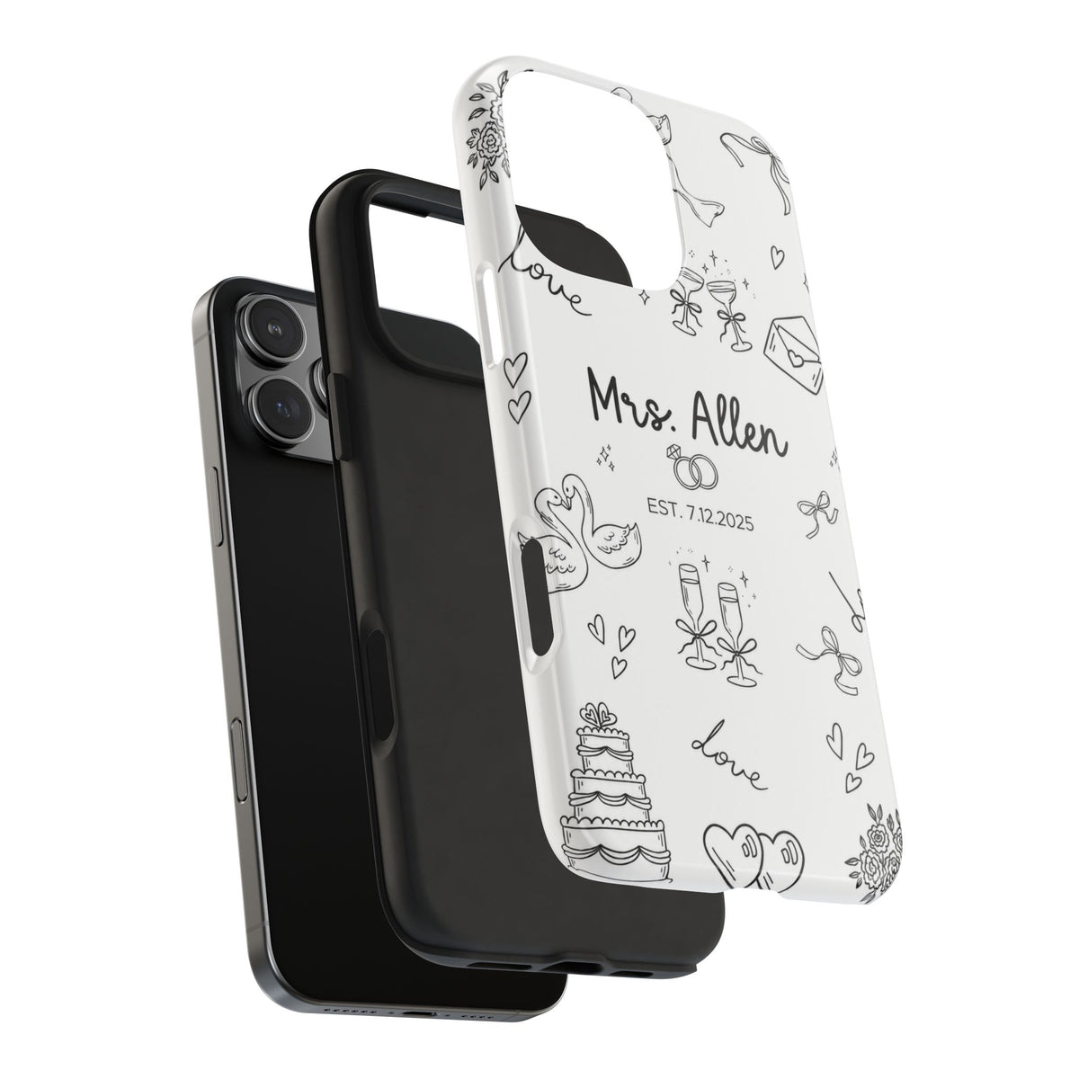 PERSONALIZED BLACK & WHITE MRS BRIDAL CUSTOM NAME WEDDING PHONE CASE