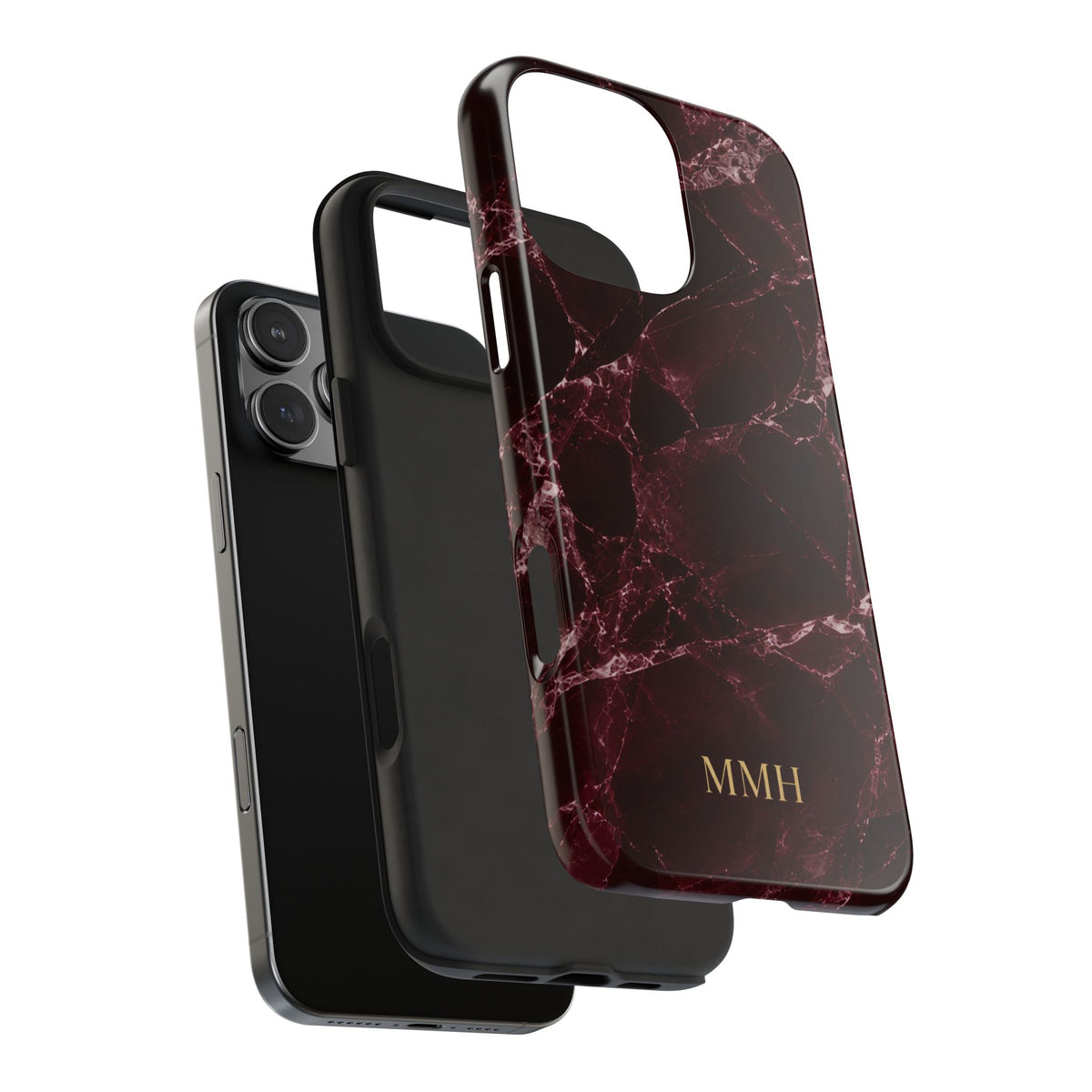 PERSONALIZED BURGUNDY MARBLE MONOGRAM INITIALS CUSTOM PHONE CASE