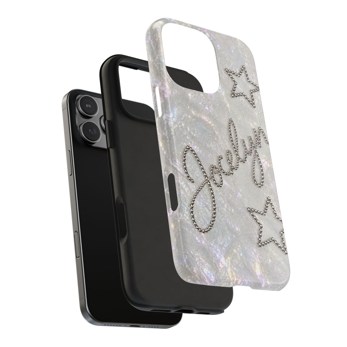 PERSONALIZED SILVER GLITTER RHINESTONE CUSTOM NAME PHONE CASE