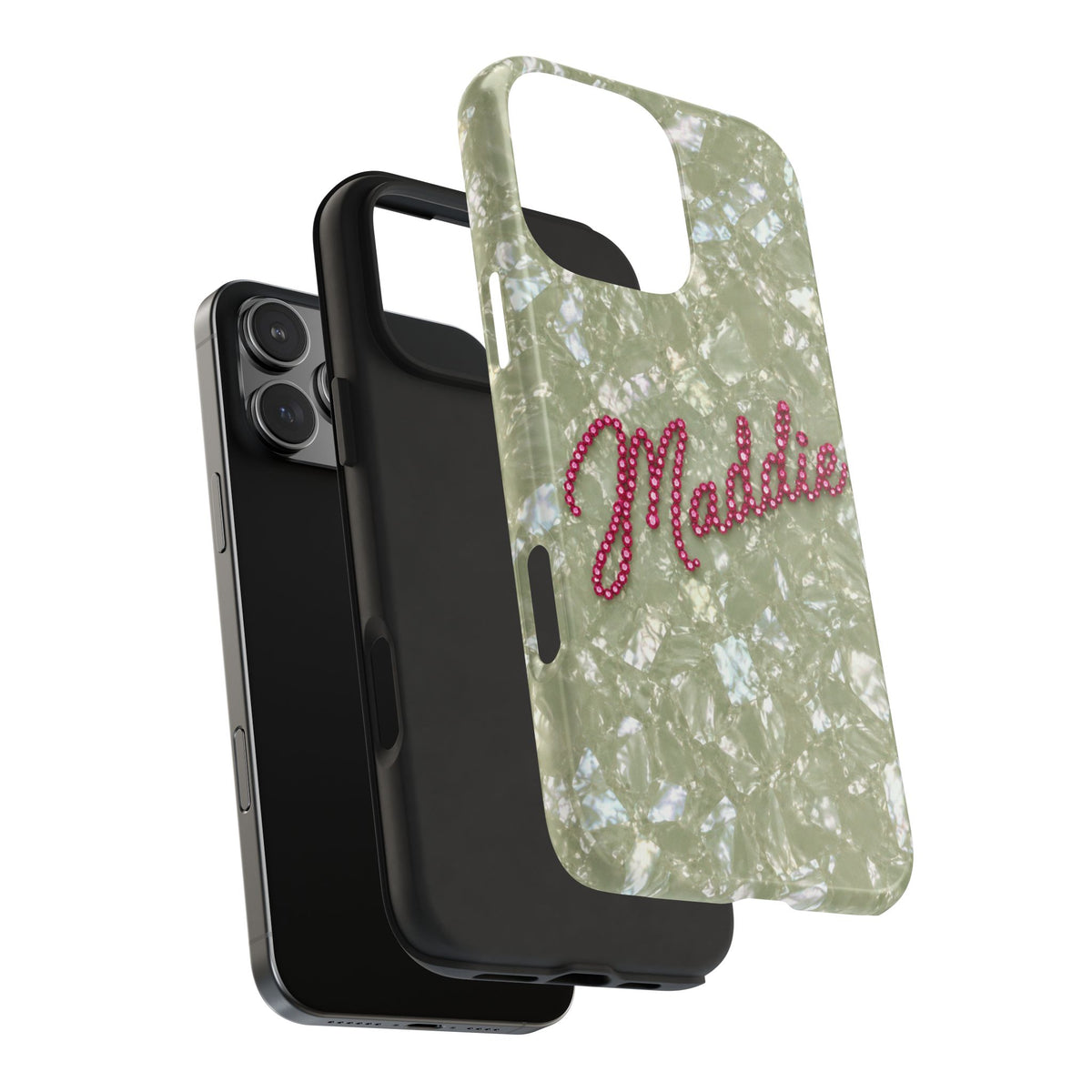 PERSONALIZED SAGE GREEN VELVET ICE RHINESTONE CUSTOM NAME PHONE CASE