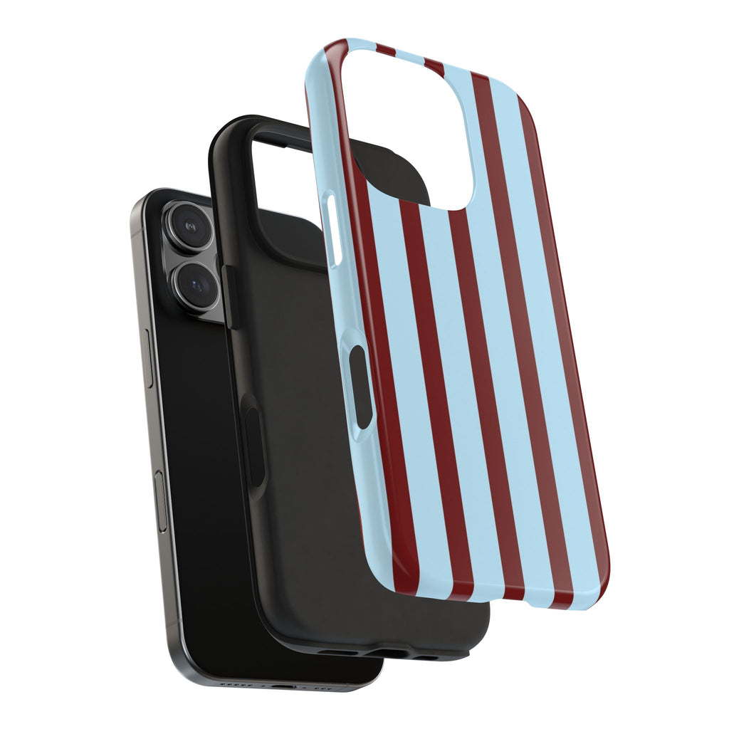 GLACIER BLUE & BURGUNDY STRIPED PHONE CASE