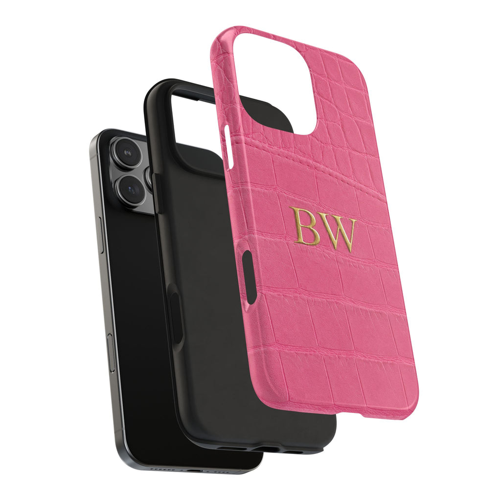 PERSONALIZED HOT PINK CROC CUSTOM GOLD MONOGRAM INITIALS NAME PHONE CASE