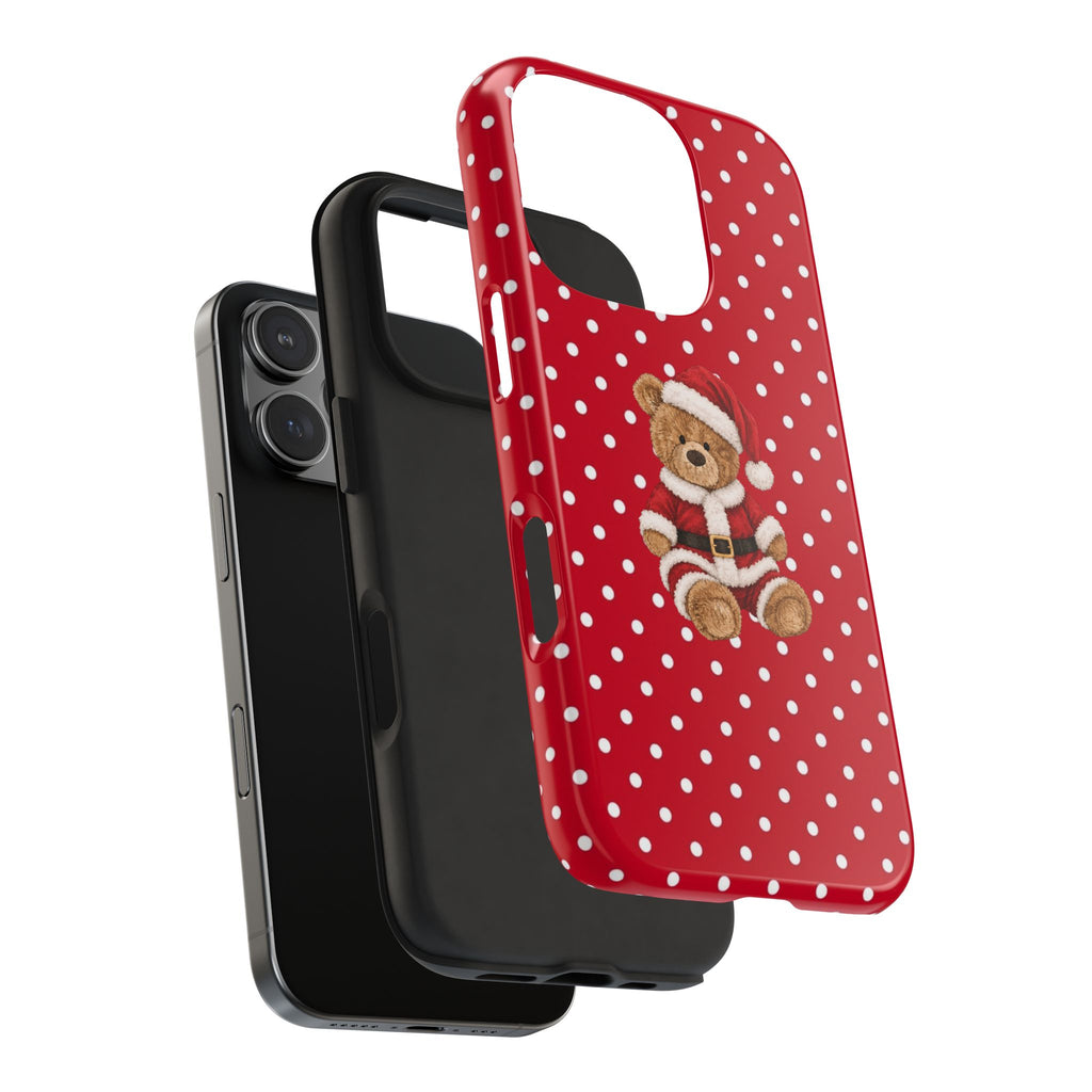 RED POLKA DOTS SANTA TEDDY BEAR PHONE CASE