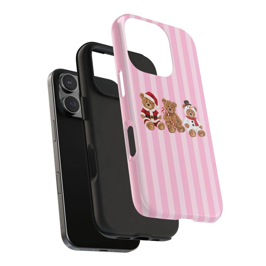 PINK STRIPES CHRISTMAS TEDDY BEARS PHONE CASE