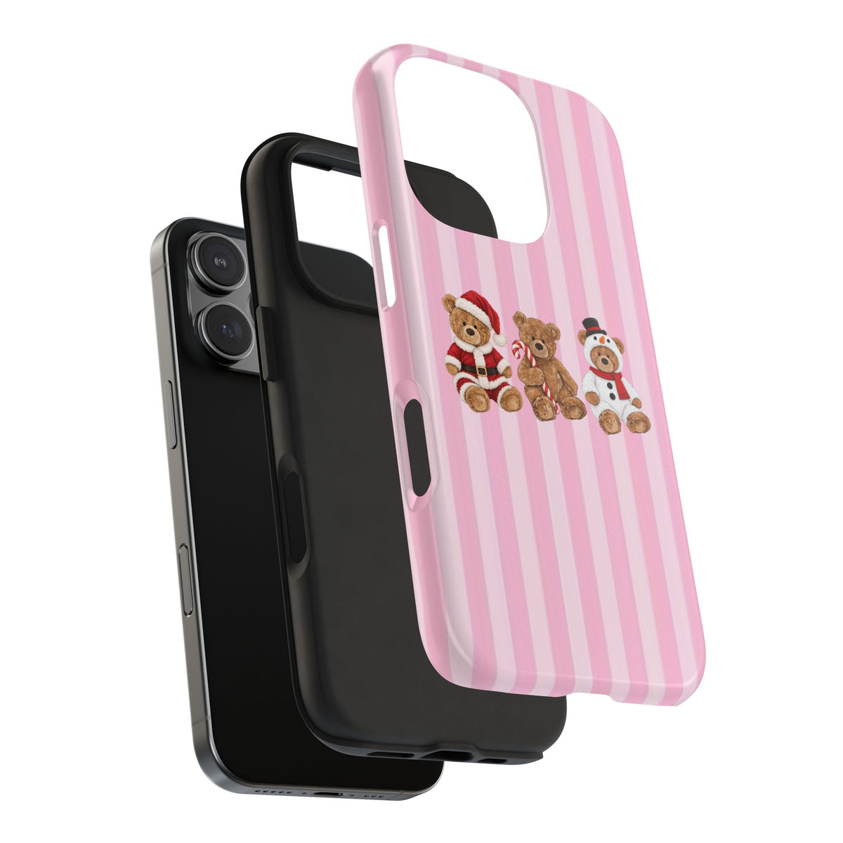 PINK STRIPES CHRISTMAS TEDDY BEARS PHONE CASE