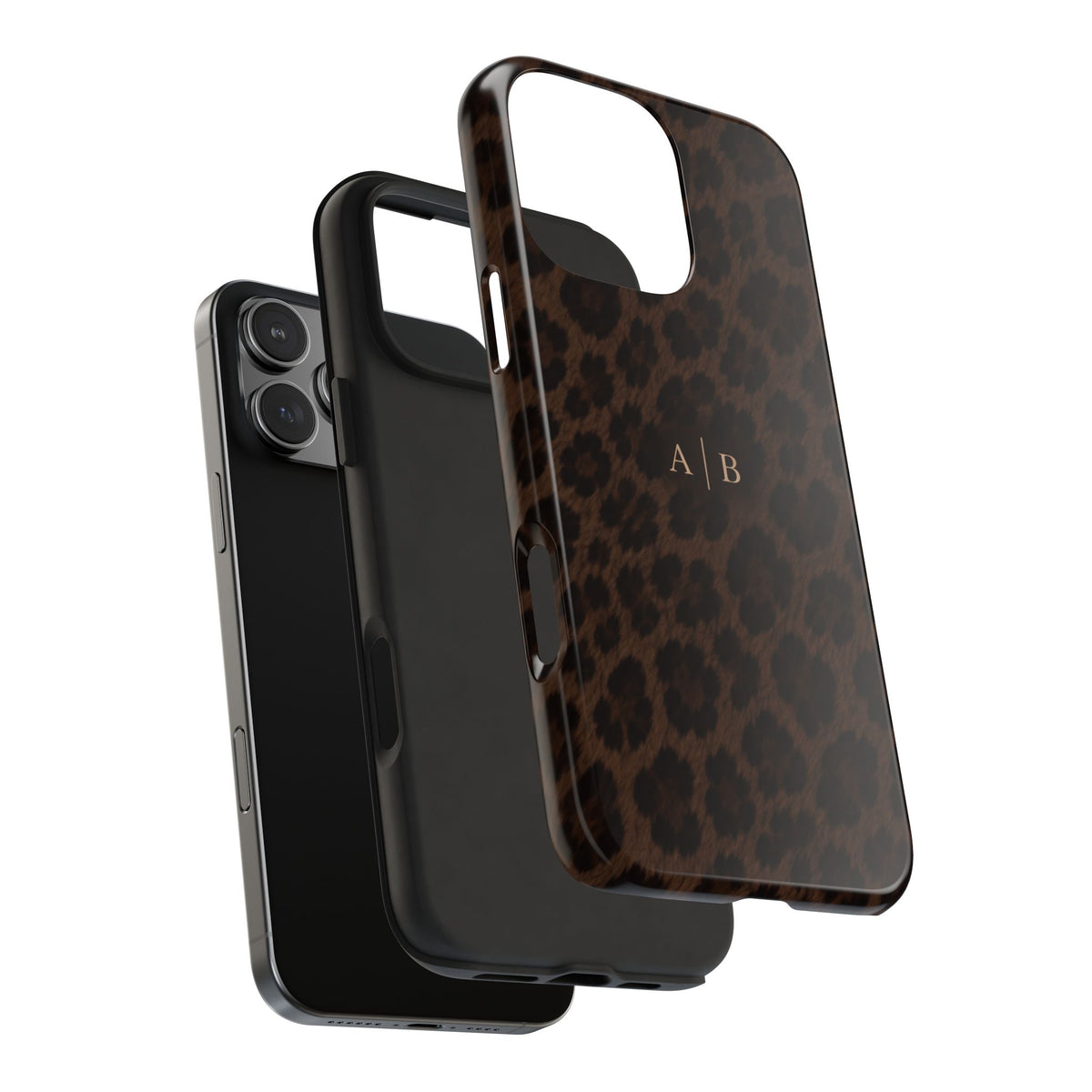 PERSONALIZED DARK BROWN LEOPARD MONOGRAM INITIALS CUSTOM NAME PHONE CASE