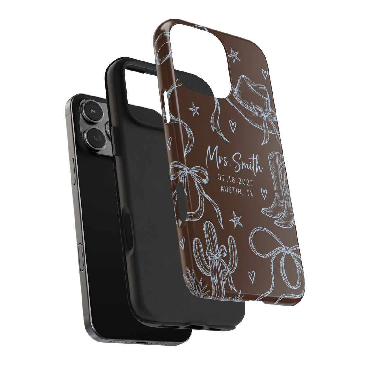 PERSONALIZED BROWN TEXAS COWGIRL BRIDAL CUSTOM NAME WEDDING PHONE CASE