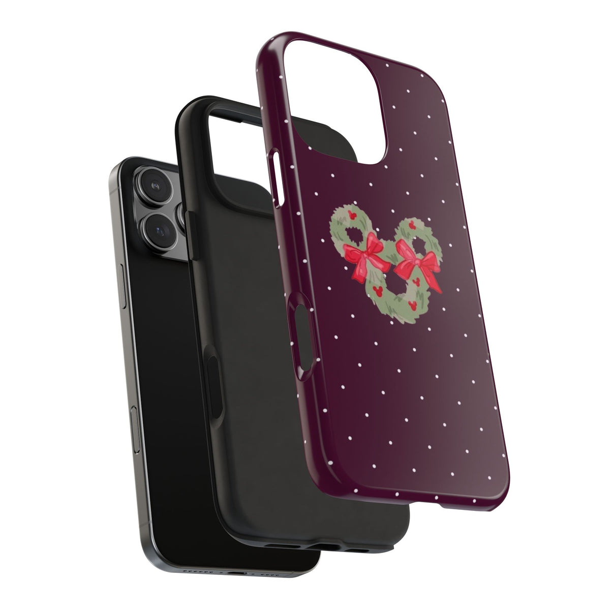 DARK PLUM POLKA DOTS COQUETTE WREATH PHONE CASE