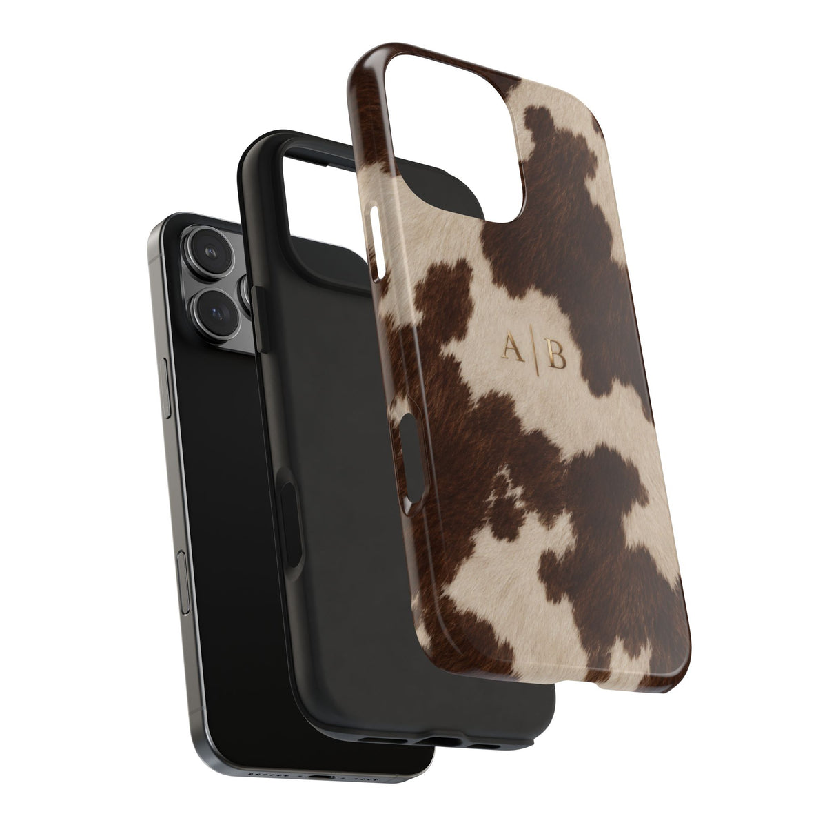 PERSONALIZED BROWN COWHIDE MONOGRAM INITIALS CUSTOM NAME PHONE CASE