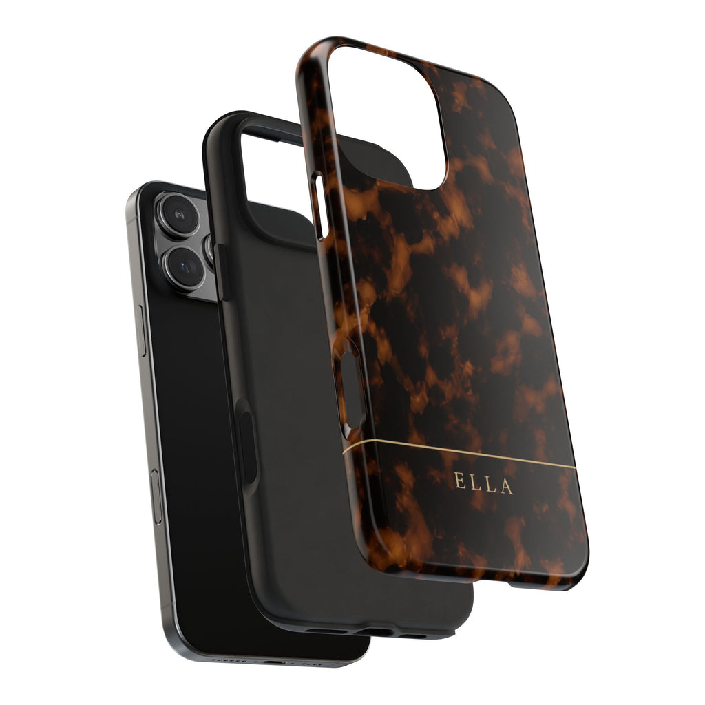 PERSONALIZED BROWN TORTOISE GOLD LINE CUSTOM NAME PHONE CASE