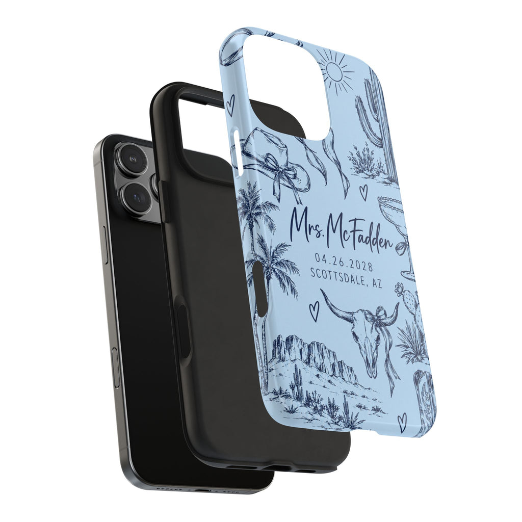 PERSONALIZED BLUE COWGIRL DESERT BRIDAL CUSTOM NAME WEDDING PHONE CASE