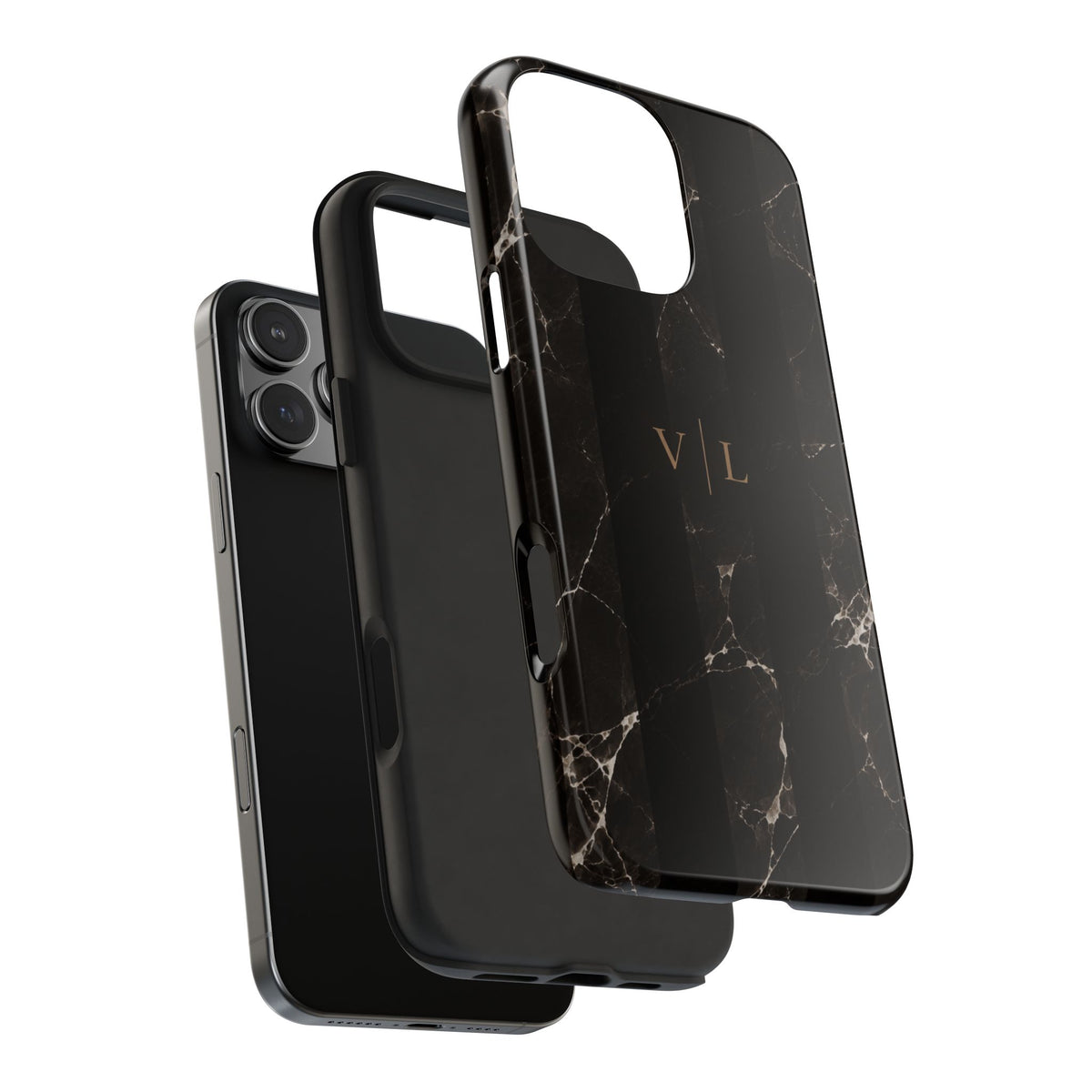 PERSONALIZED BLACK MARBLE STRIPES CUSTOM NAME PHONE CASE