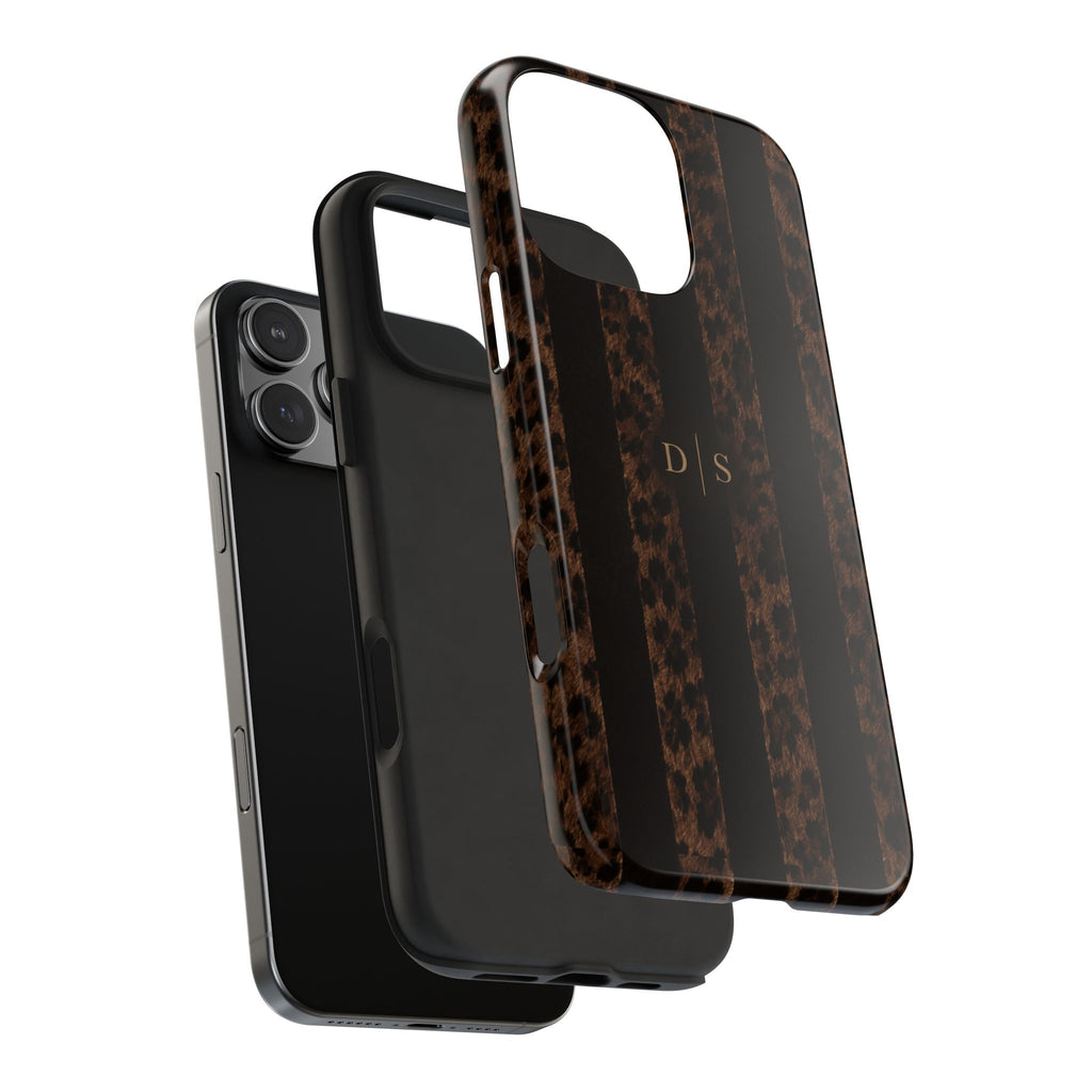 PERSONALIZED BLACK & BROWN LEOPARD STRIPES MONOGRAM INITIALS CUSTOM NAME PHONE CASE