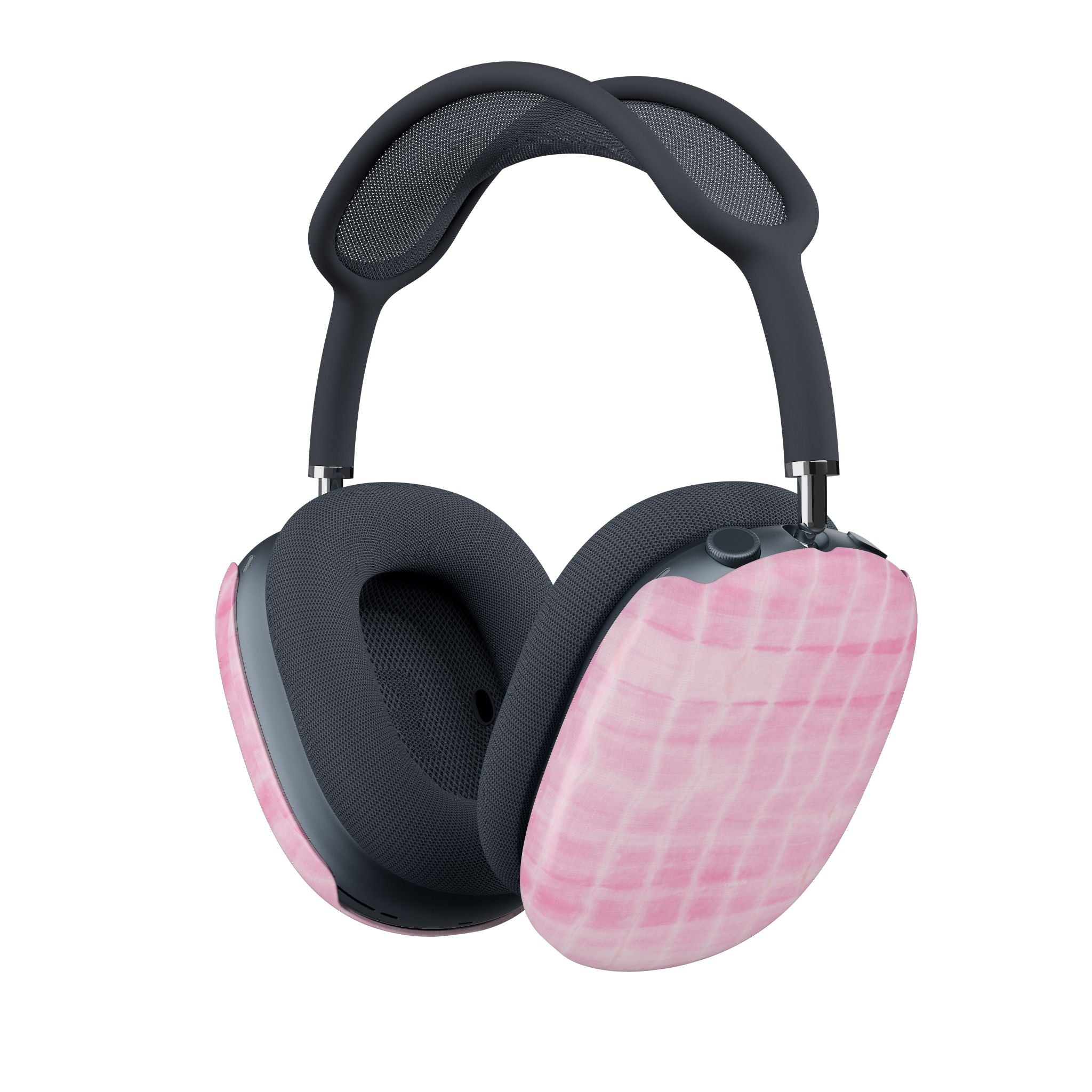 AirPods Max ear covers: baby pink shibori tie-dye on black ear cushions