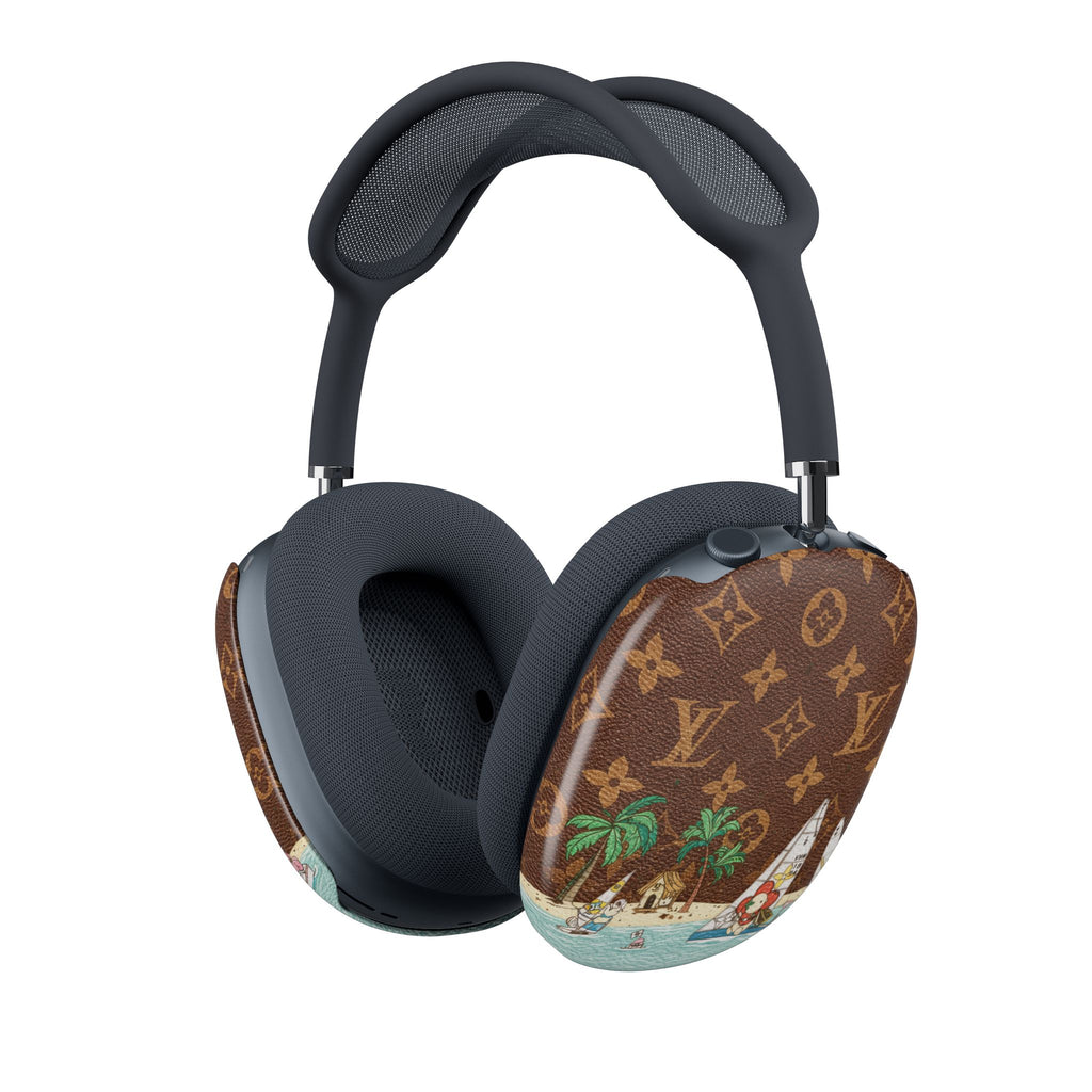 AirPods Max earcup case cover in brown LV monogram with Caribbean island print