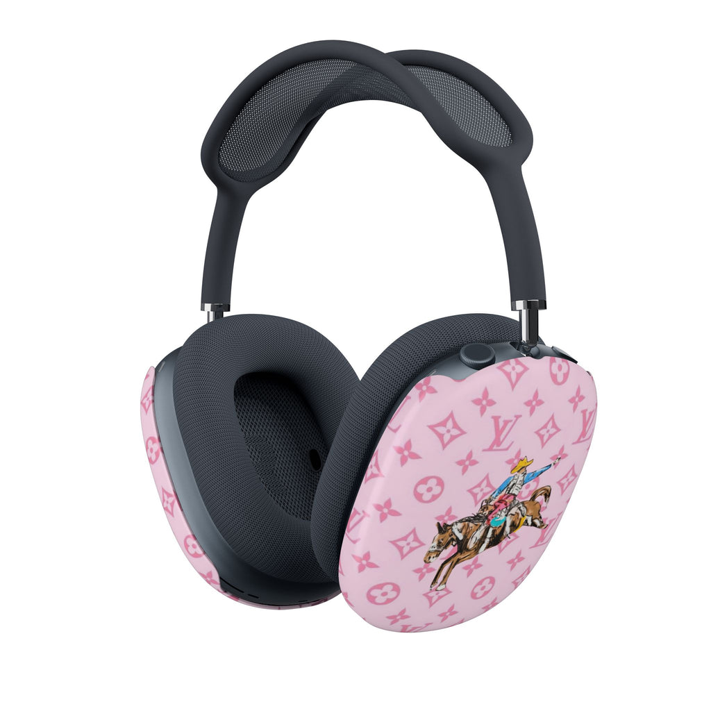 AirPods Max case cover for headphone ear pad with pink monogram pattern and cowboy motif