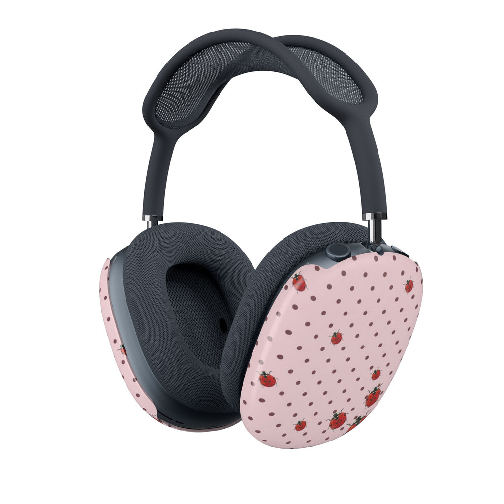 AirPods Max ear pad covers, pink with polka dots and ladybug graphics