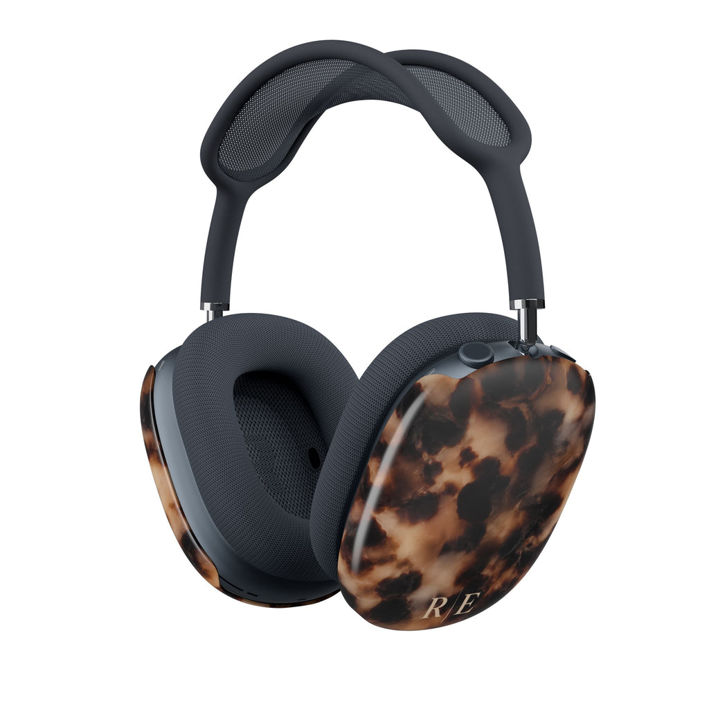 PERSONALIZED BROWN MARBLE TORTOISE SHELL MONOGRAM INITIALS CUSTOM AIRPODS MAX CASE COVERS