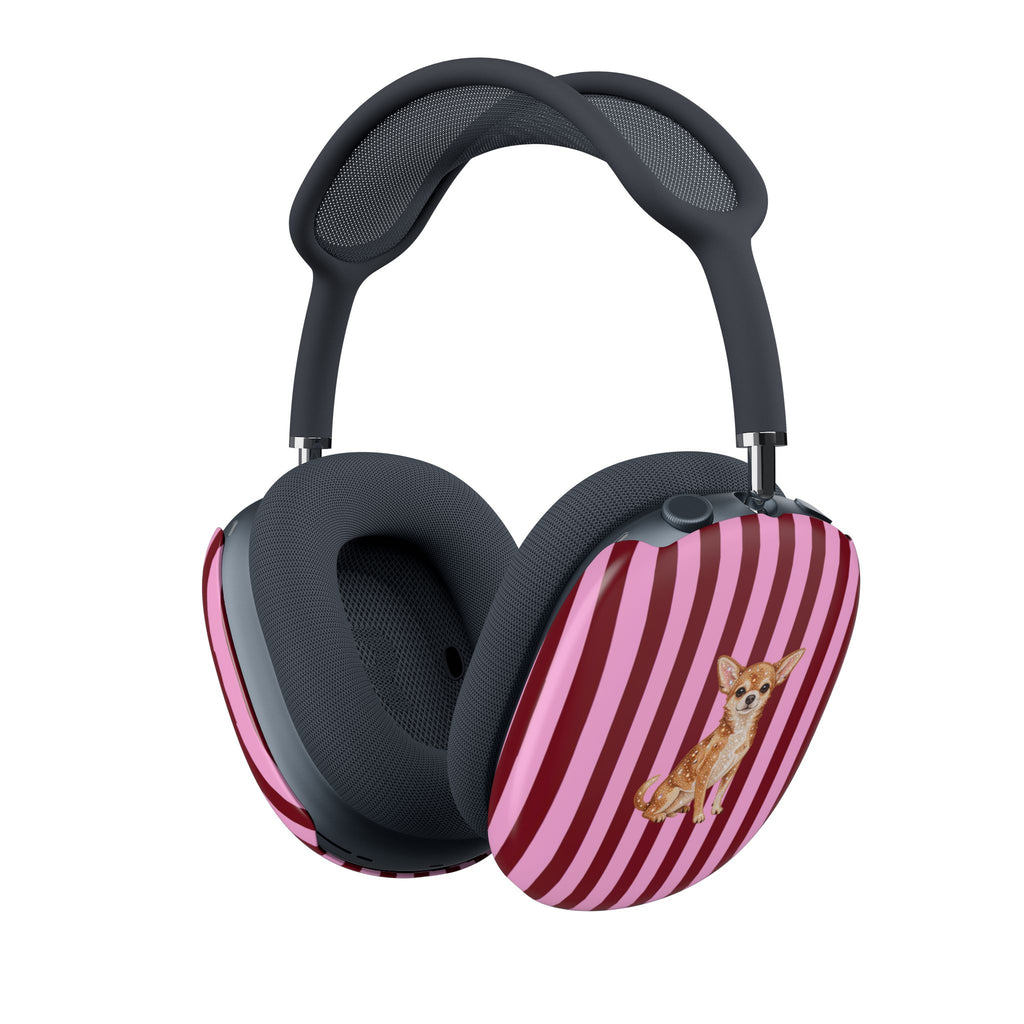 BURGUNDY PINK STRIPES CHIHUAHUA AIRPODS MAX CASE COVERS